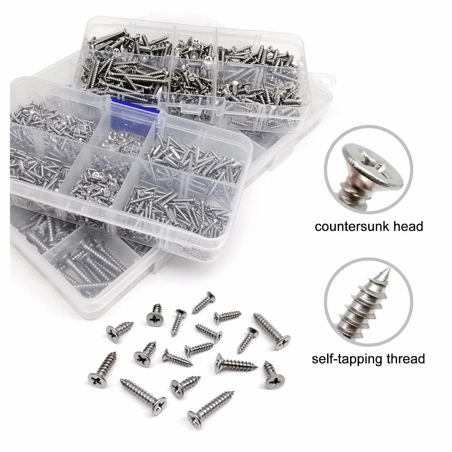 1 caja Mini juego de mezcla de tornillos autorroscantes de cabeza avellanada plana de acero inoxidable 304(M3)