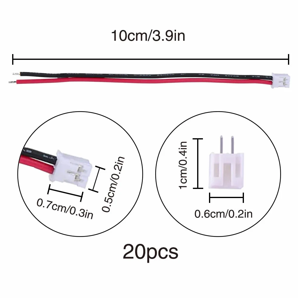 YIXISI 20 Pares Micro Conector JST-PH 2.0 2-Pines Enchufe Macho y Cable 10cm