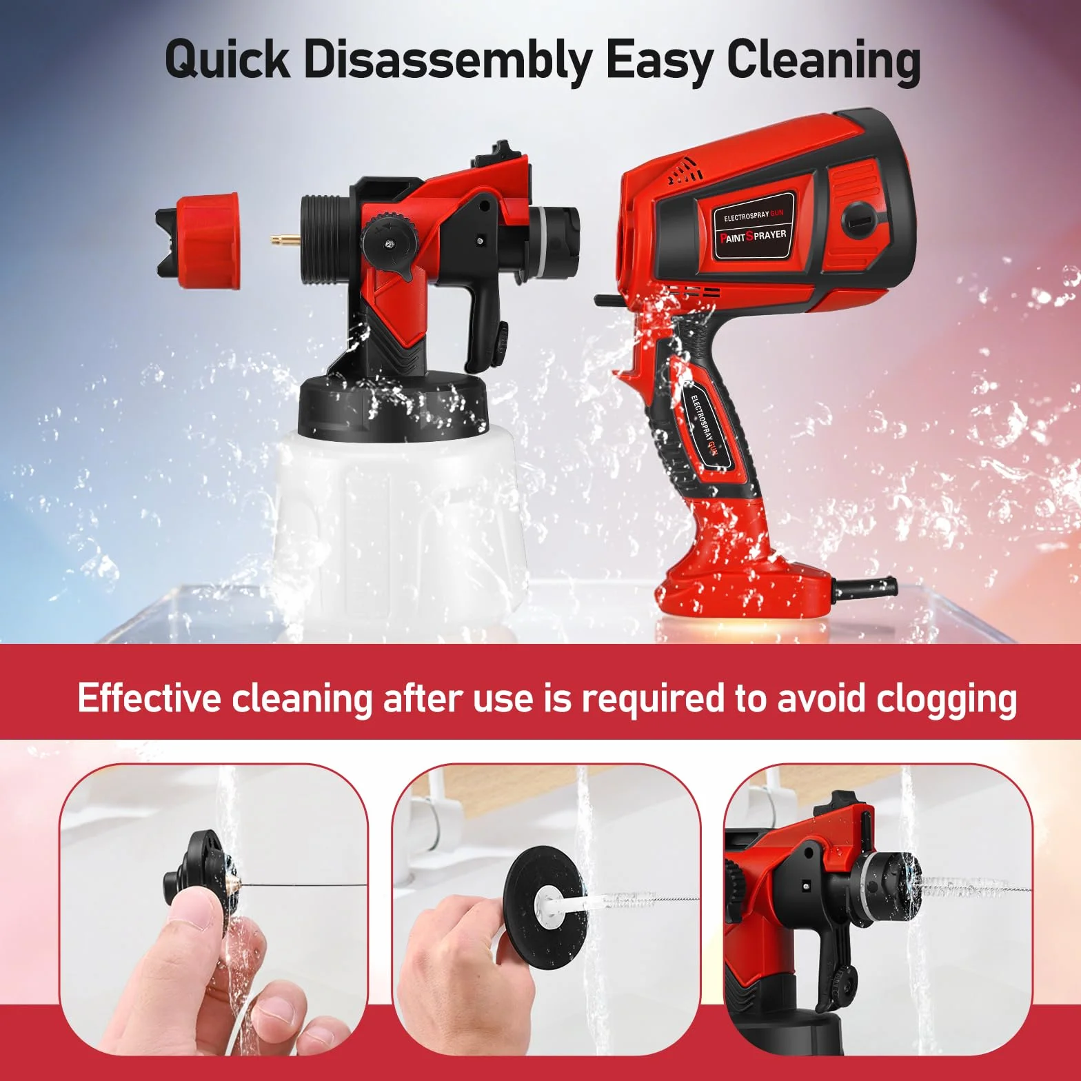 Pistola de Pintura,800W HVLP Pulverizador de Pintura Eléctrico con Recipiente de 1400ml, Flujo Máximo de 1000ml/min,4 Boquillas para la Pulverización y Limpieza del Bricolaje