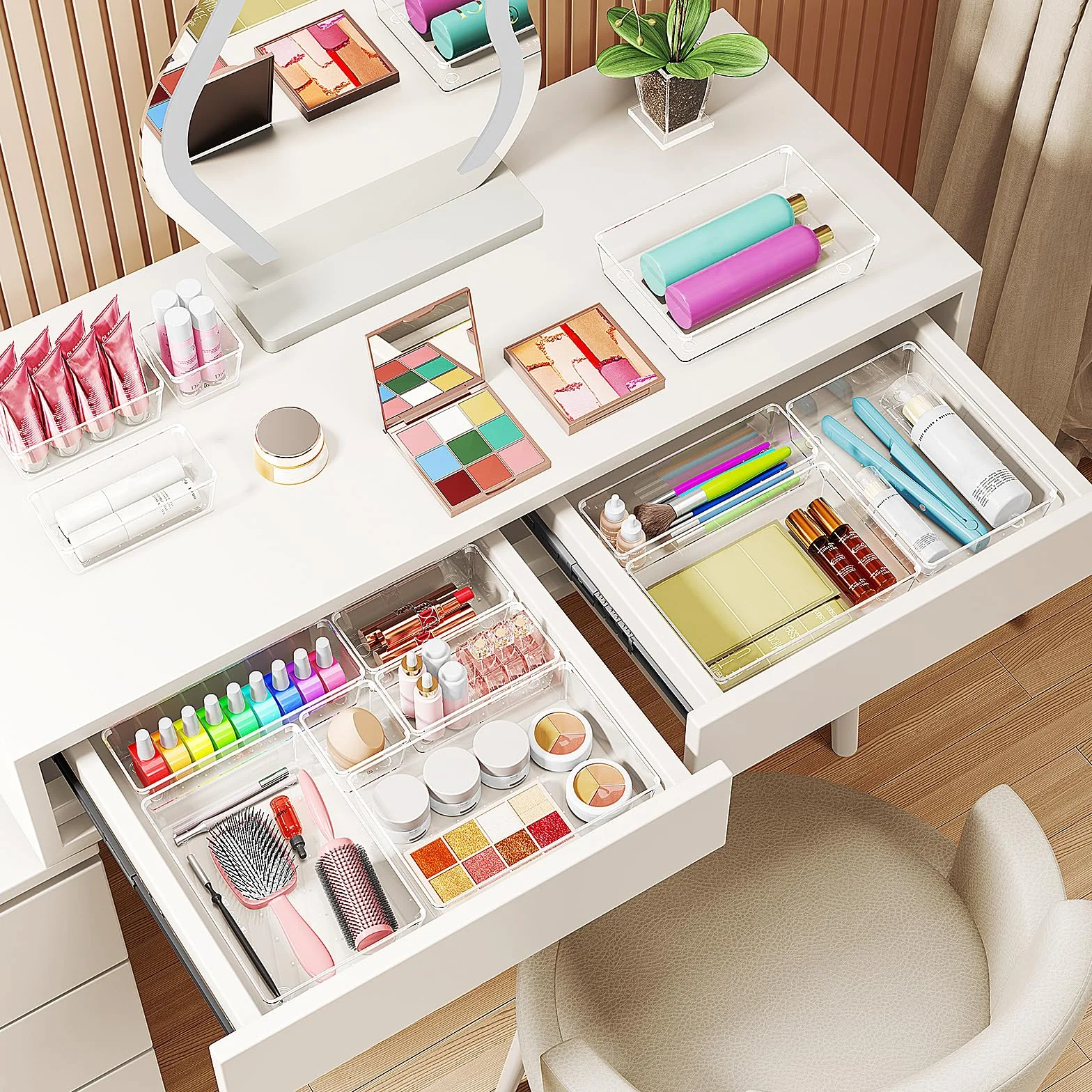 Organizadores de Cajones de Plástico Transparente Radikor 13 Piezas para Maquillaje Baño Cocina