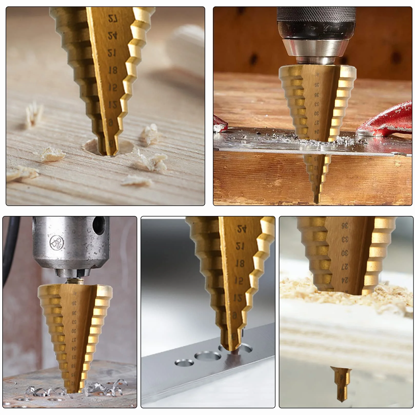 Broca Escalonada 4-42 mm HSS Broca Conica 14 Escalones para Madera, Plástico, Metal Blando