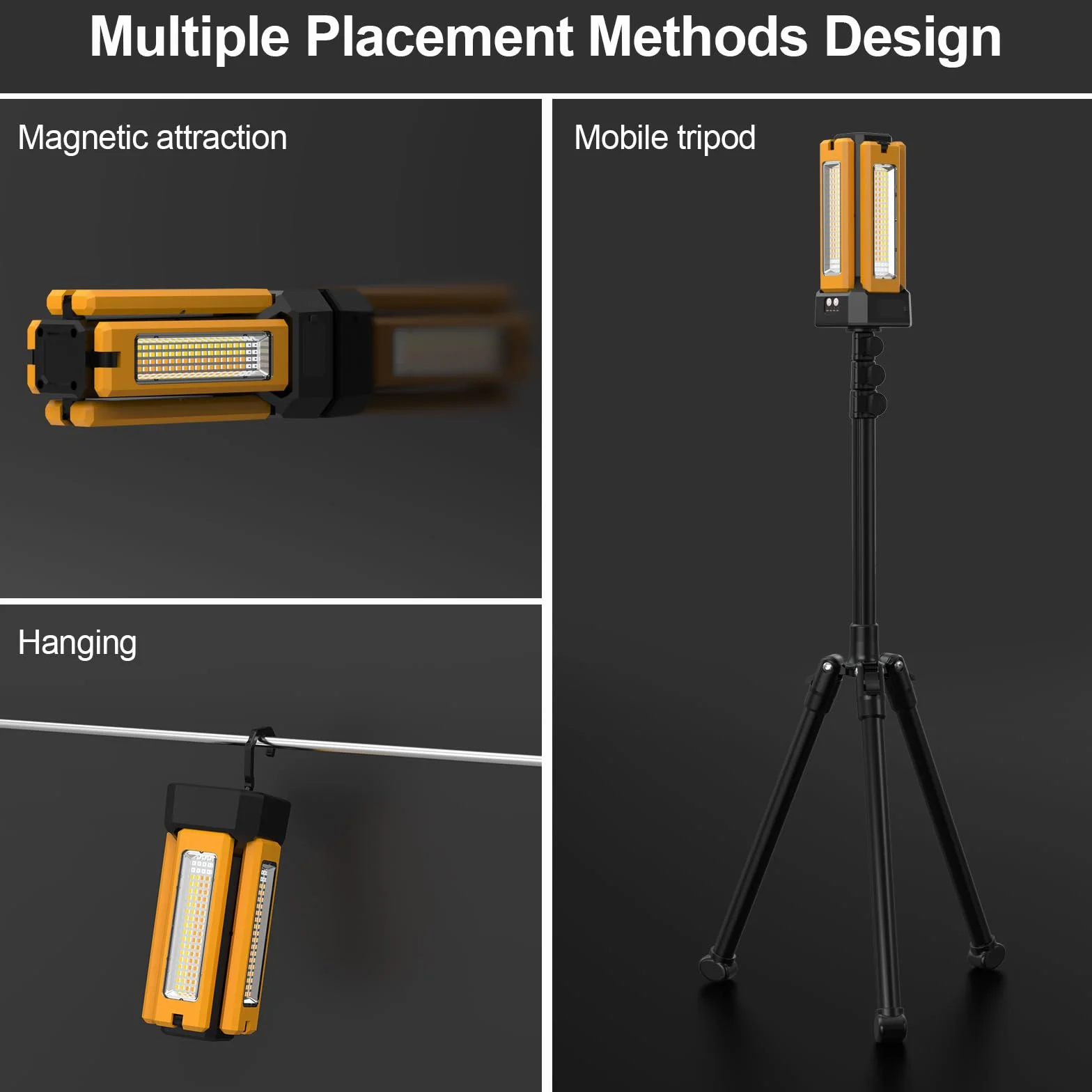 Foco de Construcción LED con Batería Solar con Trípode, Batería de 13200 mAh de Capacidad, Foco Recargable de Trabajo 8000 Lúmenes, Para Obras de Camping, Estudio (Naranja)