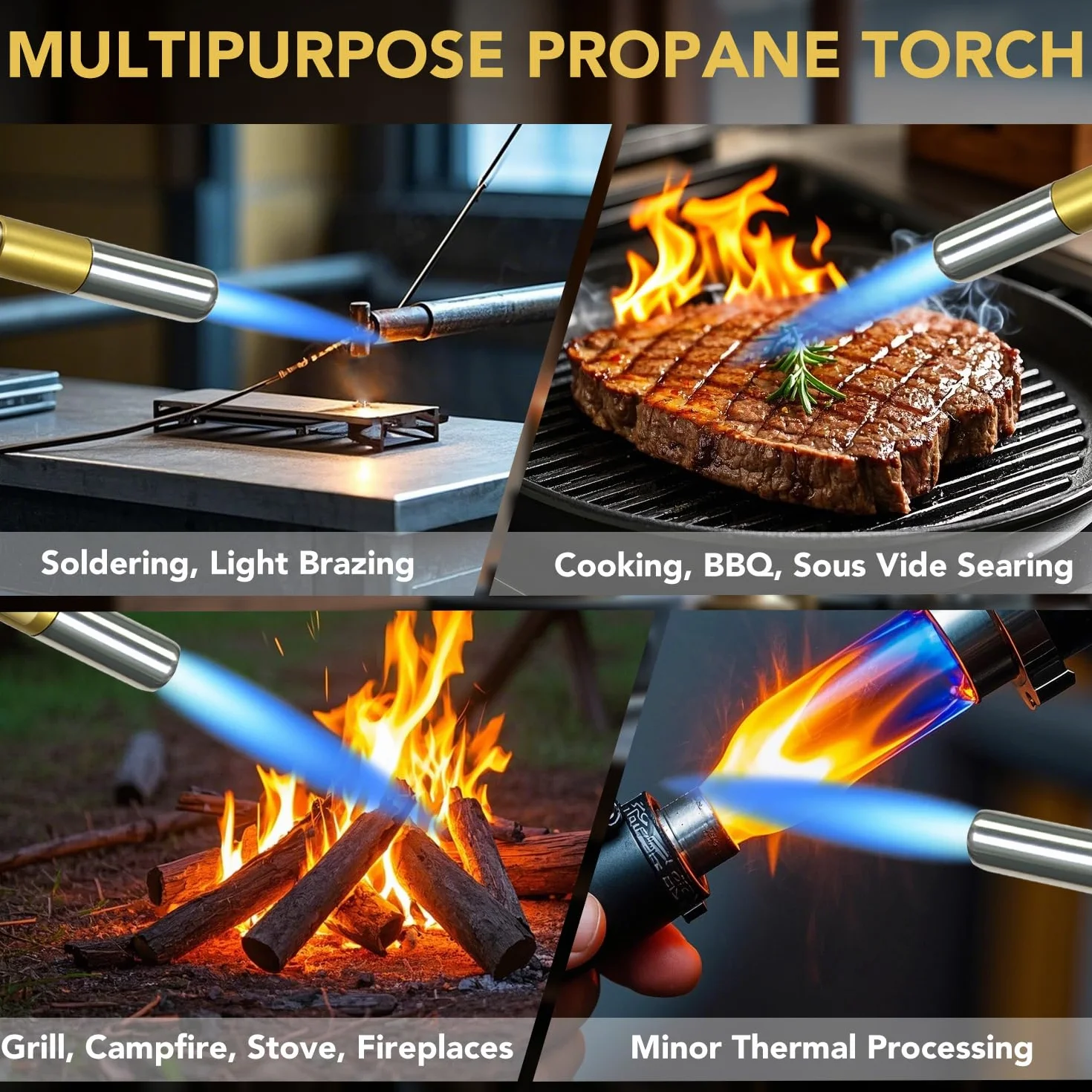 Sondiko Antorcha de propano, GJ-8000 de alta intensidad, cabezal de antorcha de gas, arranque de gatillo, soplete de soplete resistente para soldadura, cocina, barbacoa (cilindros de gas no incluidos)