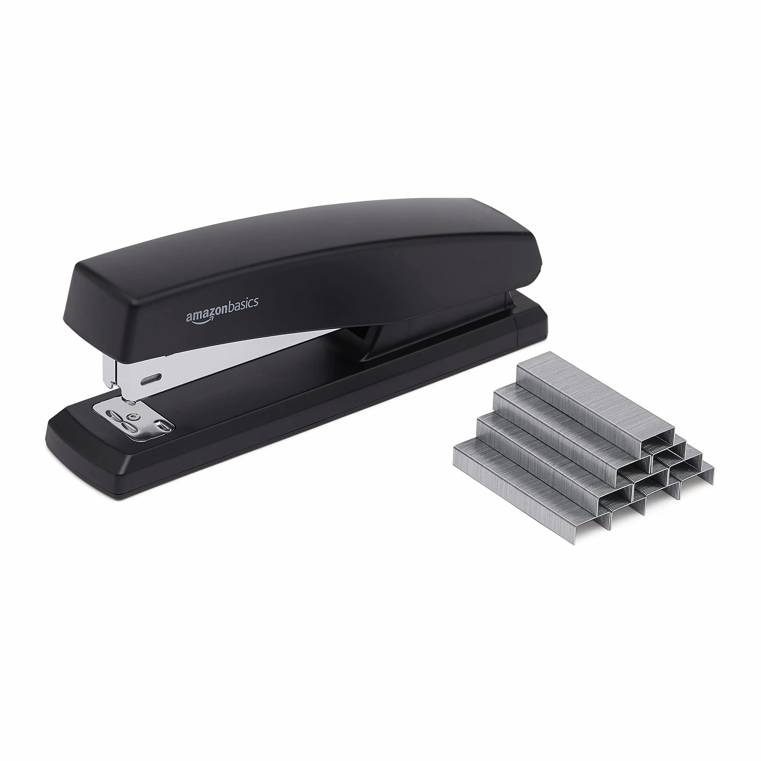 Amazon Basics Grapadora 1000 Grapas, 25 Hojas, Base Goma Antideslizante, Negro