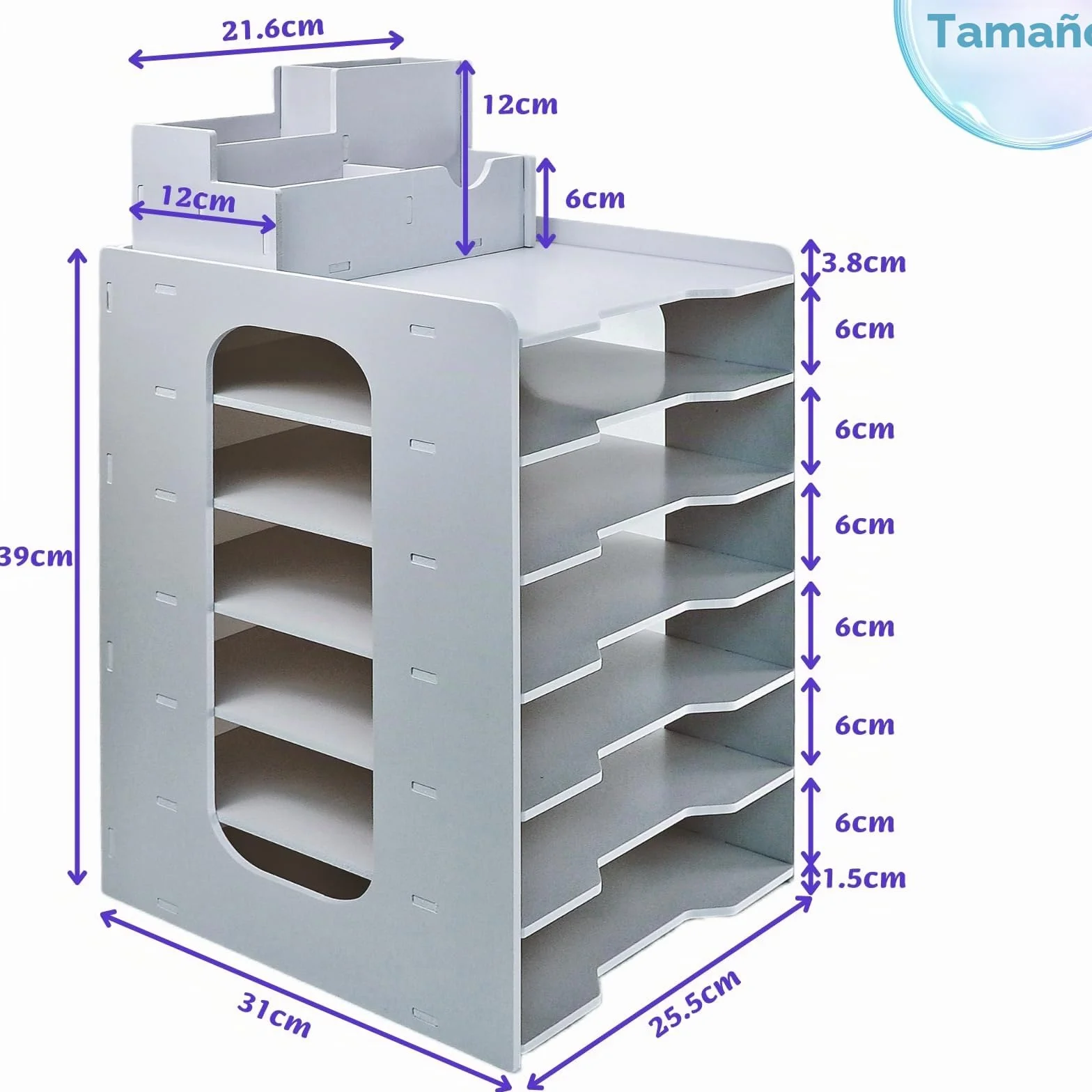 Organizador Escritorio 7 Niveles A4 Bandejas Apilables Malla Metalica con Portalapices