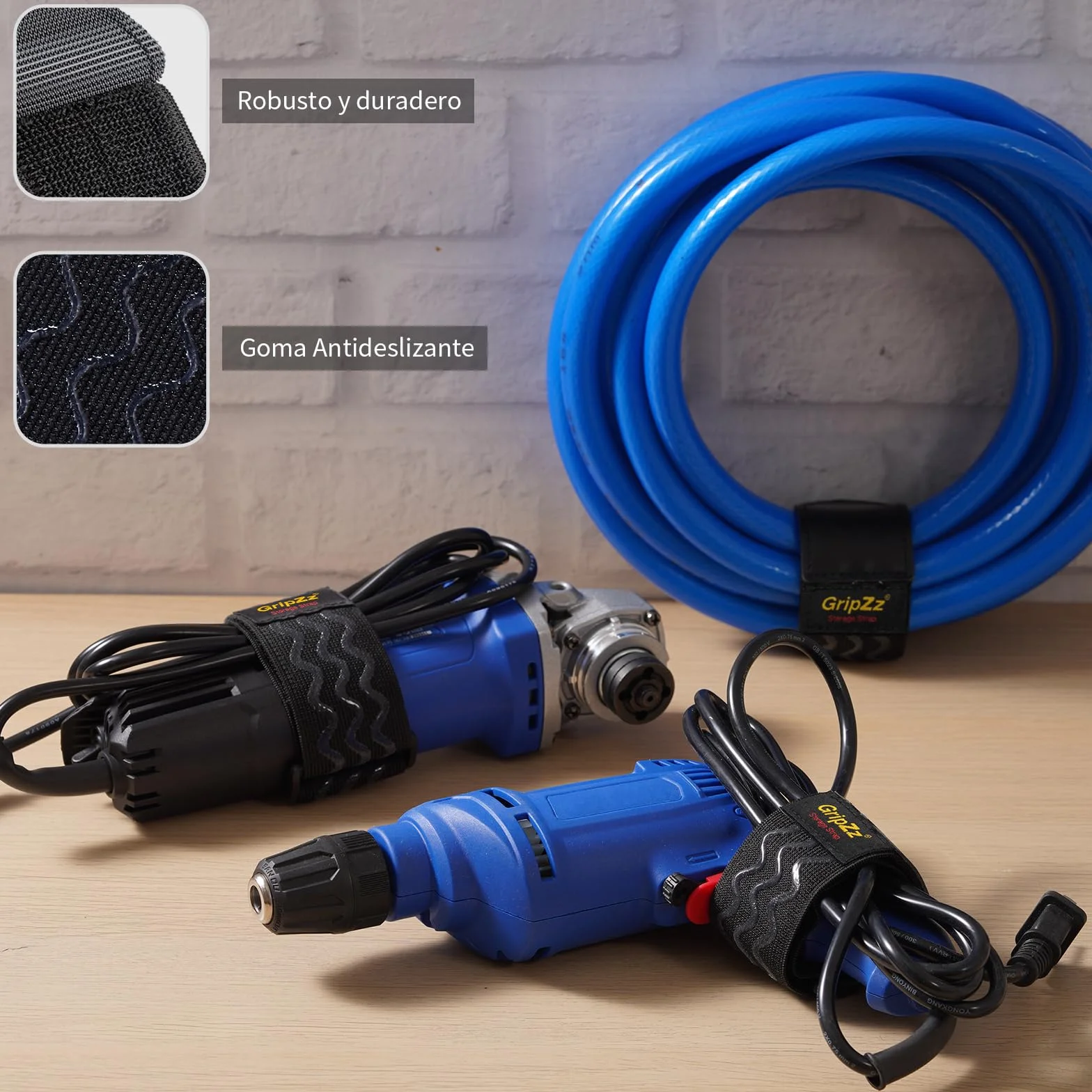 Bandas Elásticas con Hebilla 46 cm x 5 cm (pack de 5), Correas de Gancho y Bucle Ajustables y Reutilizables para Organizar Cables de Extensión, Mangueras, Bicicletas, Taller y garaje
