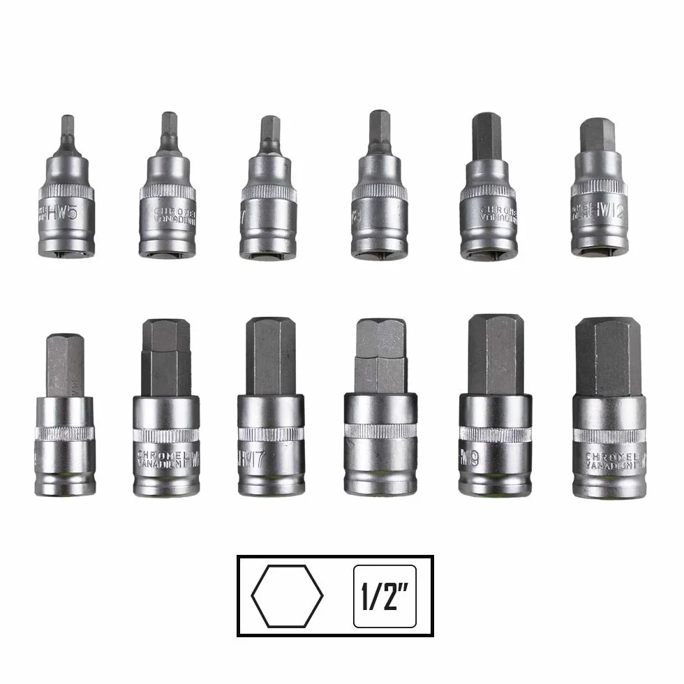 SET DE 12 PIEZAS DE 1/2" PUNTA HEXAGONAL