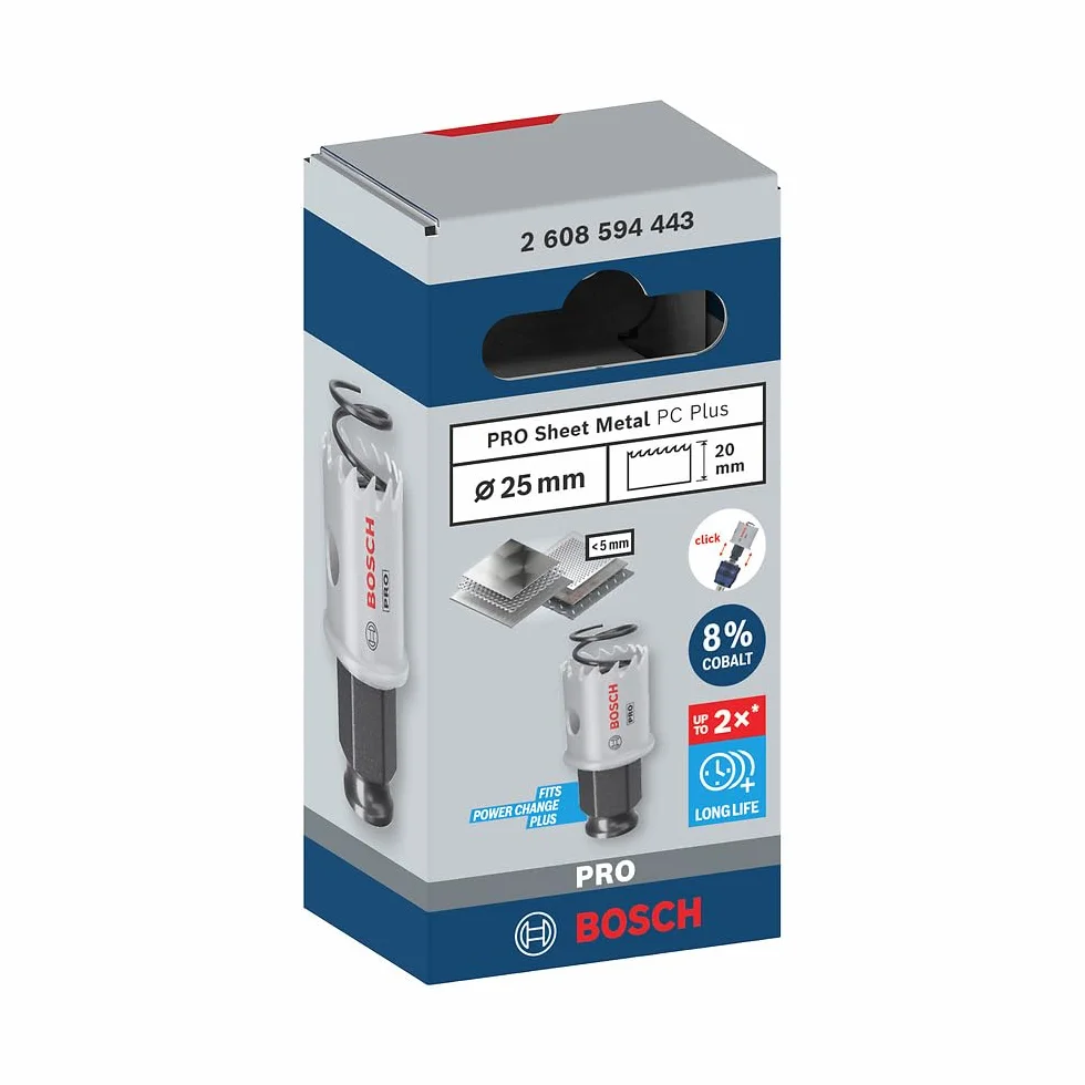 Bosch 1x Sierra de corona PRO Sheet Metal Power Change Plus (para Láminas de acero inoxidable, Láminas de acero, Ø 25 mm, Professional Accesorios Taladro)