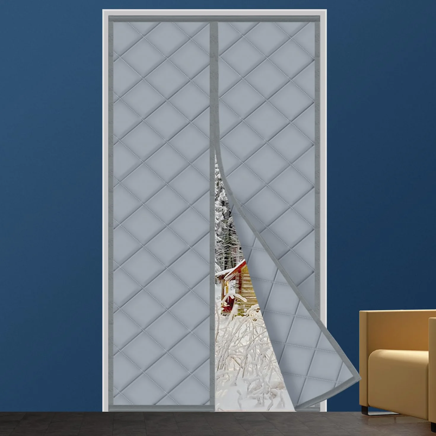 Cortina Aislante Magnética para Puertas, Aislamiento para el Invierno. Ideal para Habitaciones Con Aire Acondicionado y Calefacción. No Requiere Perforación, Fácil de Instalar. 60 x 180cm, Gris
