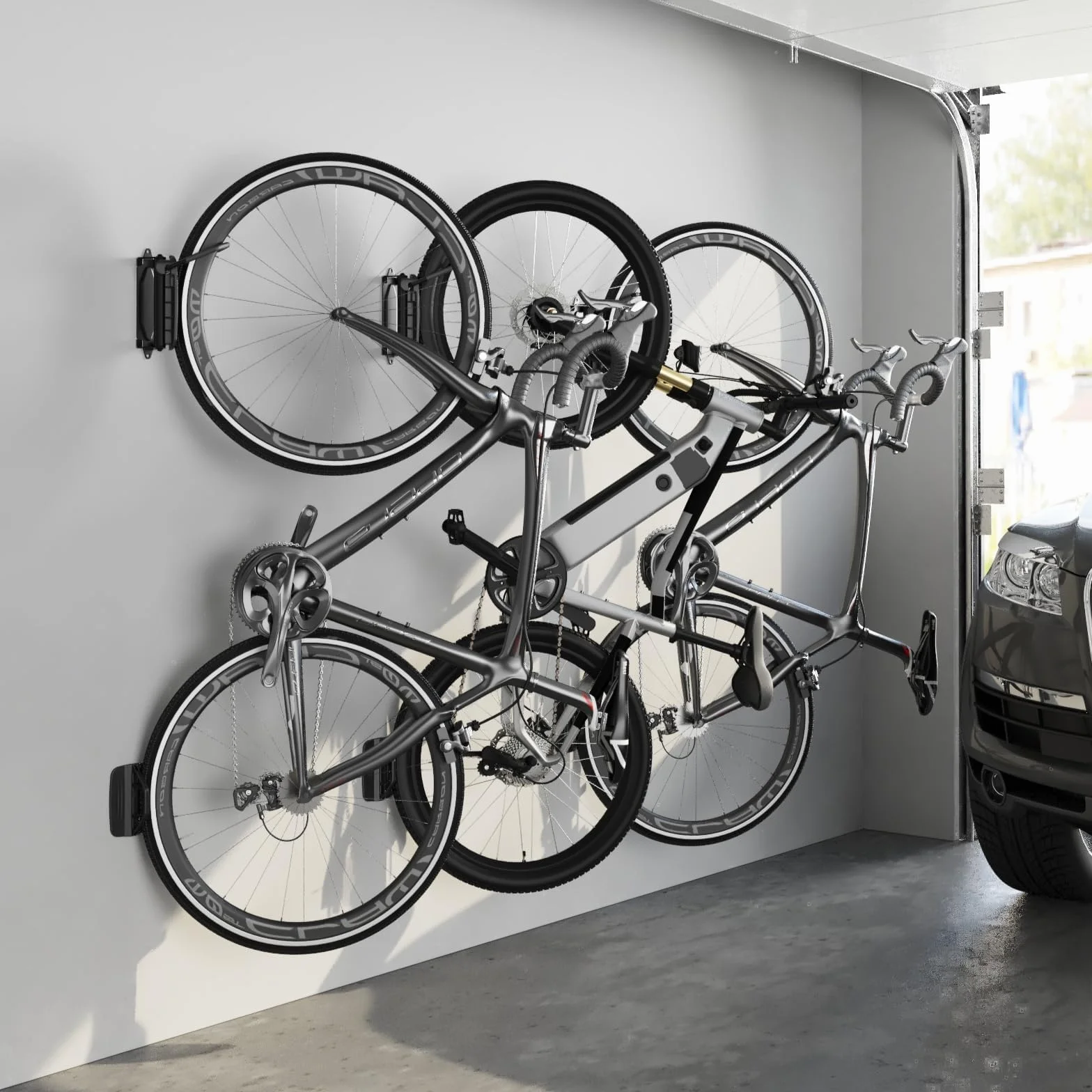 monTEK Soporte Bicicleta Pared Giratorio, Colgador Bicicleta para Garaje, Soporte Vertical para Bicicletas MTB y Carretera, Ahorra Espacio