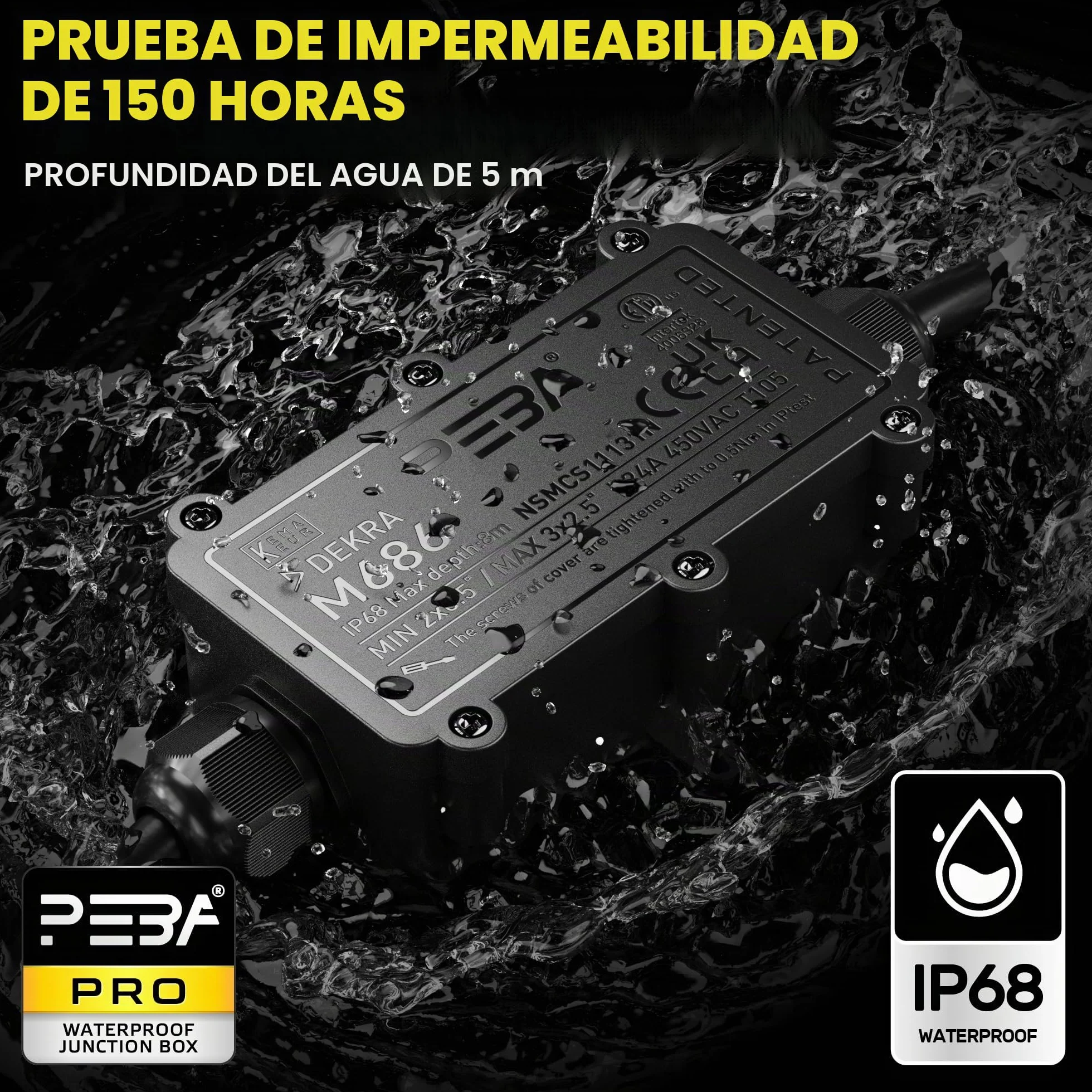 PEBA Cajas de Conexiones Impermeables IP68, Conector de cable estanco, Caja de conexiones de conector de cable Exterior de 2 vías, Apto para cables 4-11 mm caja empalmes exterior Negro