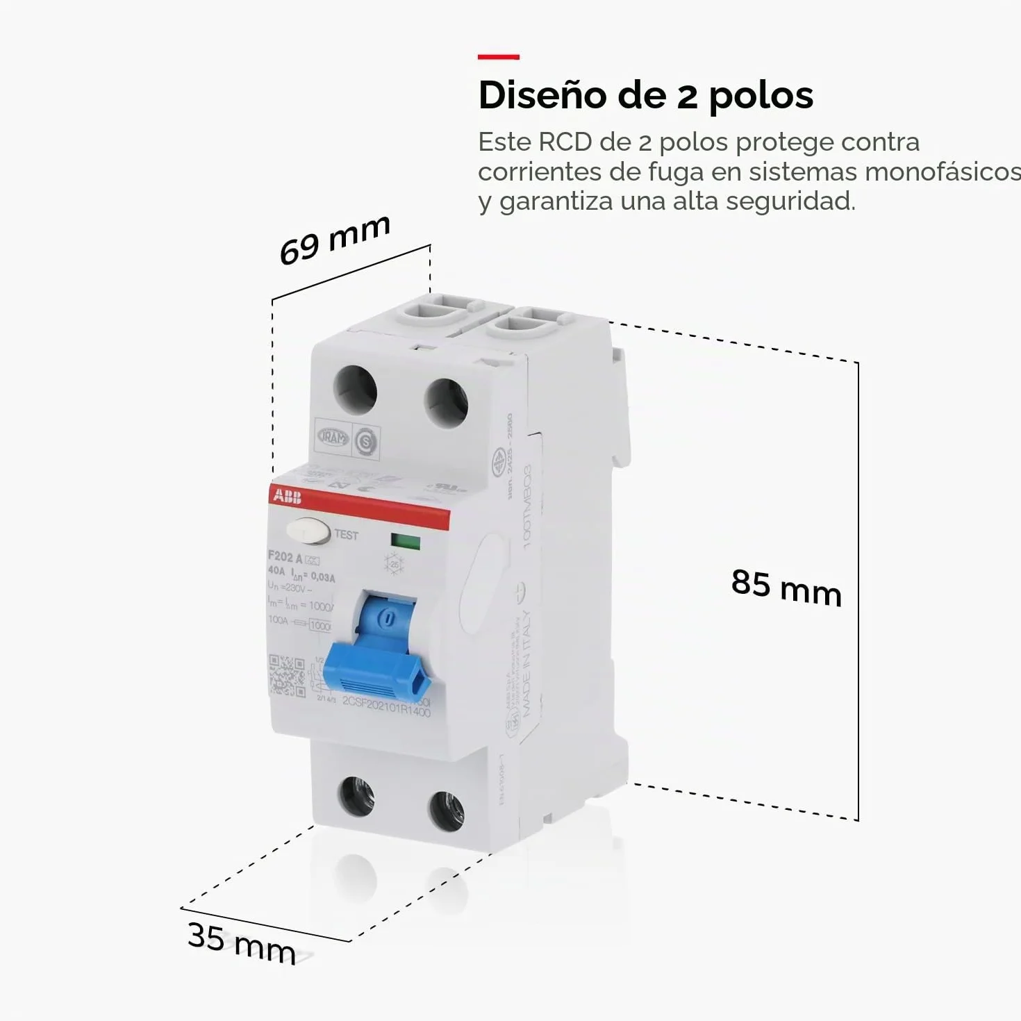 Abb F202A-40 0,03 interruptor de circuito de corriente residual 4 polos