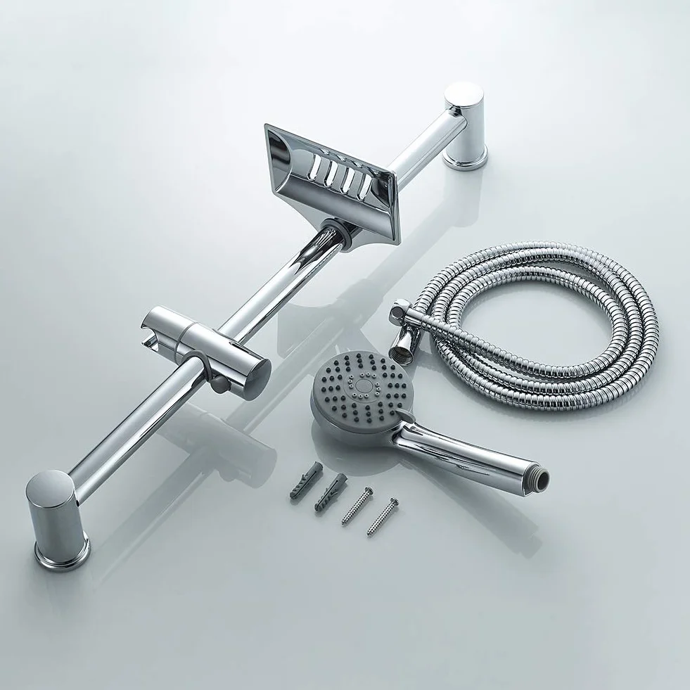 Ibergrif, M20903 Conjunto Soporte Ducha Pared, Barra Ducha con Jabonera, Manguera, Alcachofa, Soporte, Plata