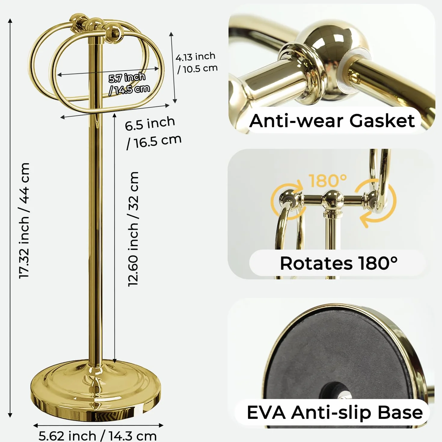 Toallero de Barra Portatoallas de Acero Inoxidable Base Antideslizante de 16 Pulgadas con Anillos Ovalados Dobles para Baño y Cocina
