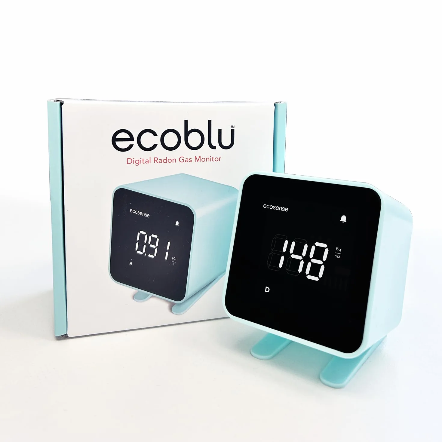 Ecosense EB100 EcoBlu, Detector de radón doméstico, captura y visualización de resultados cada 10 minutos, monitoreo continuo a corto y largo plazo, fácil de usar