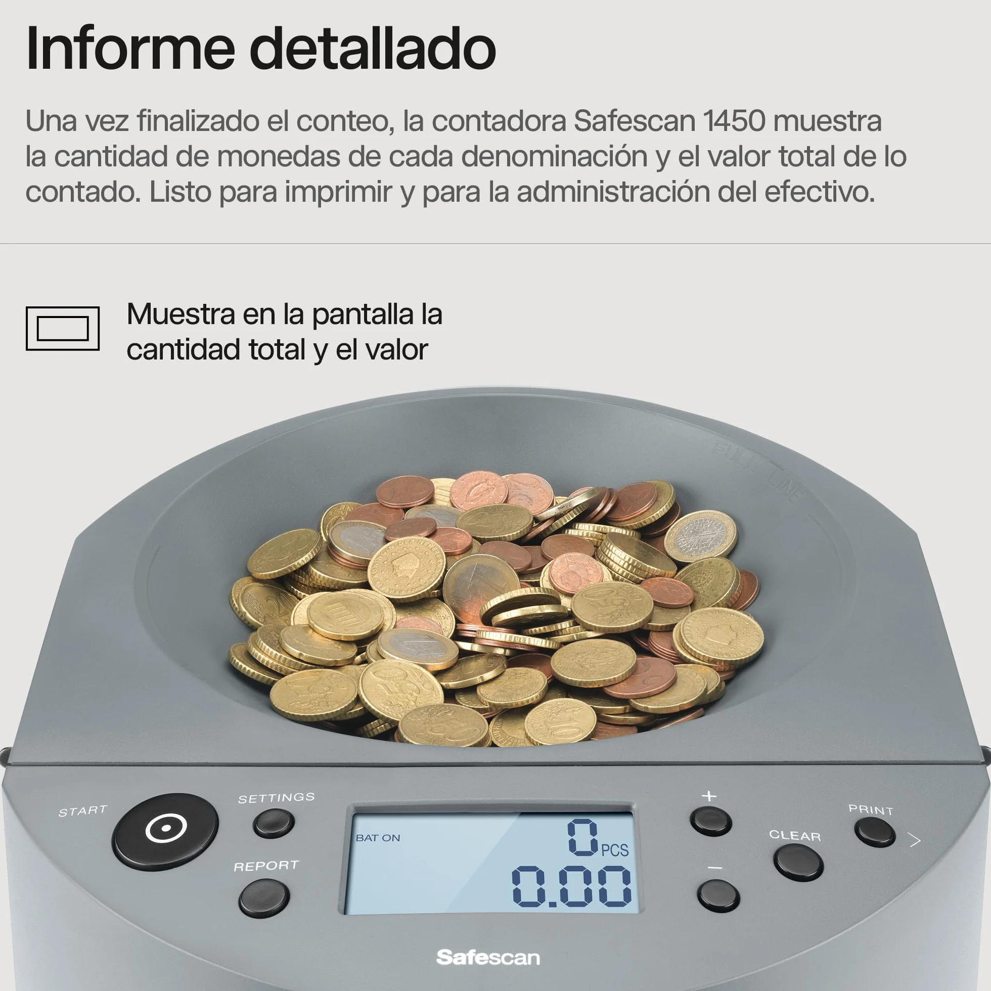 Safescan Contadora de monedas 1450, Clasificadora de monedas euro gran volumen