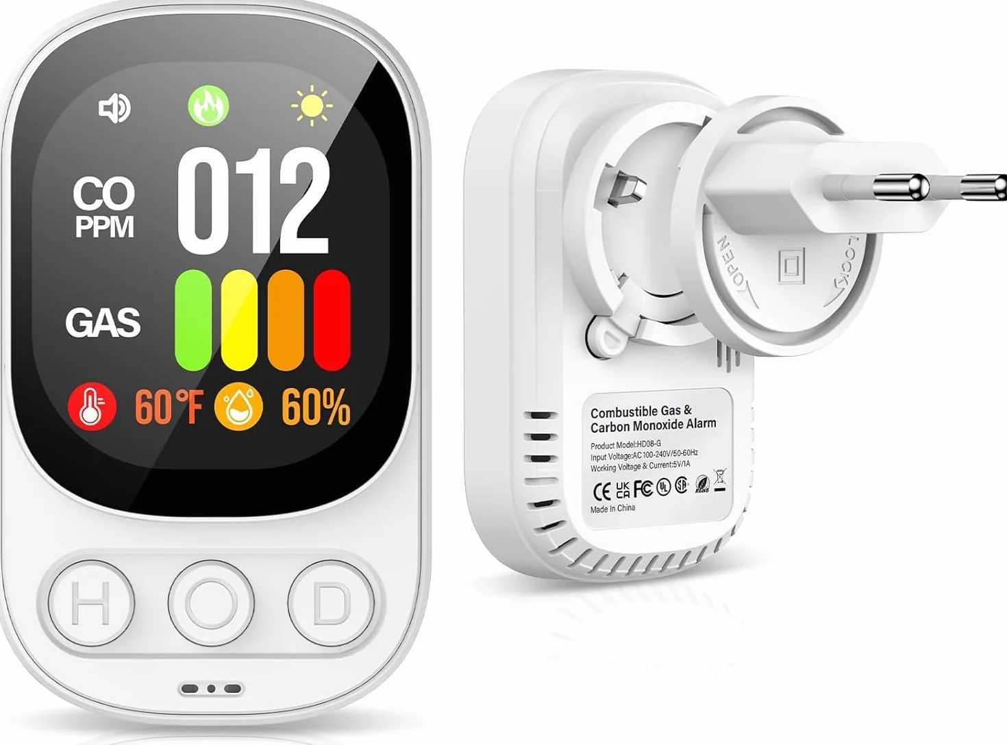 Detector Monóxido de Carbono Detector Gas CO Enchufe Alarma Gas Detector Gas Combustible - Sensor 2en1 CO & Gas Alarma 2s 50ppm Pantalla LCD para Hogar Cocina Garaje Autocaravana