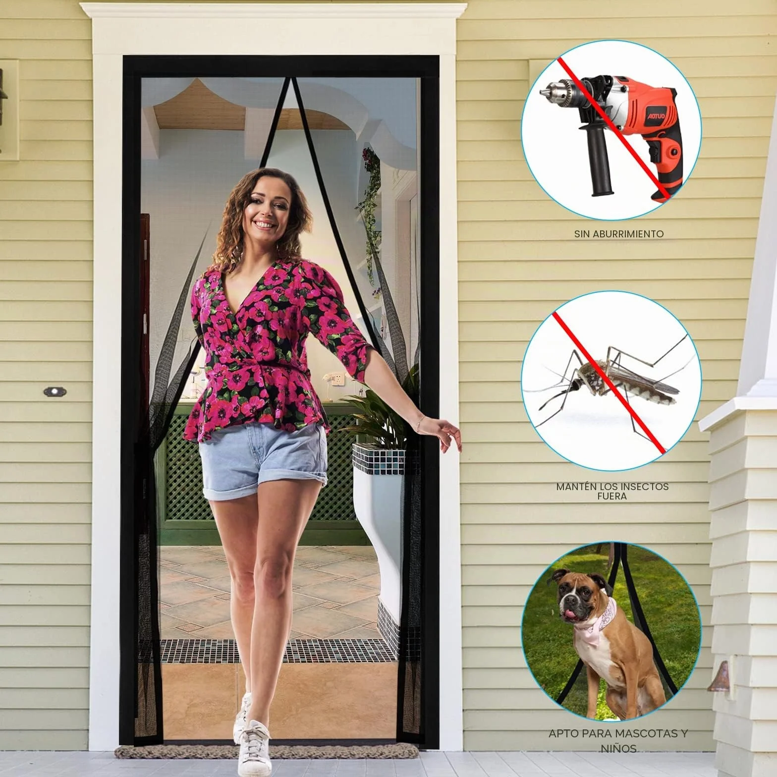 Mosquitera Magnética para Puerta 90x210cm Fibra de Vidrio Sin Taladrar Cortina Magnética Negro