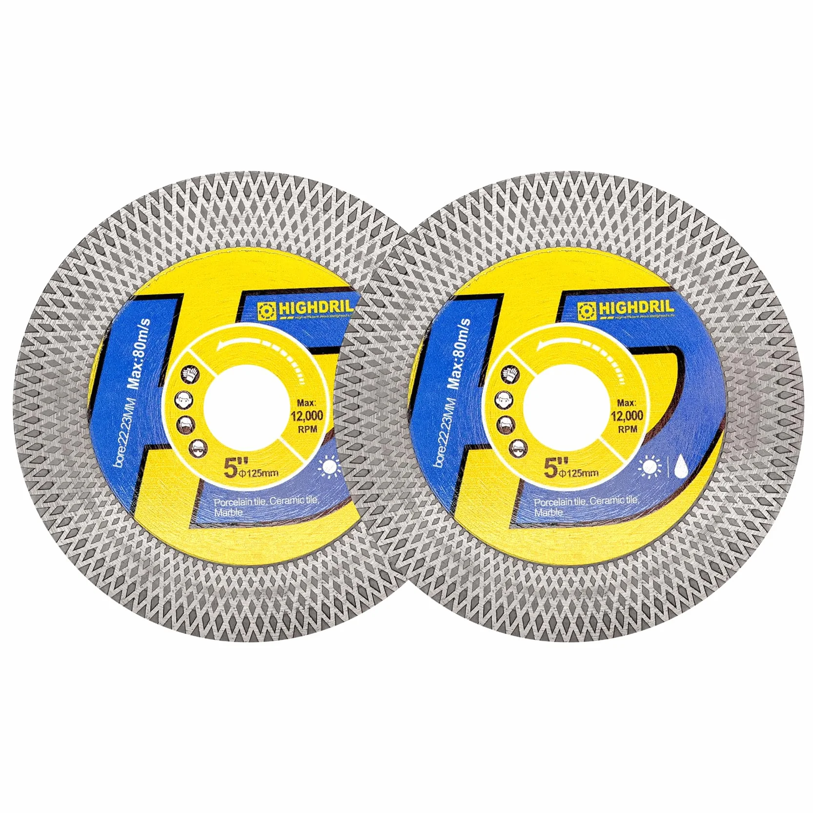 HIGHDRIL Disco Diamante Porcelanico 125mm - 2piezas Doble Uso Lateral Discos de Corte y Desbaste para Cerámica Porcelánico Mármol Piedra Artificial Granito