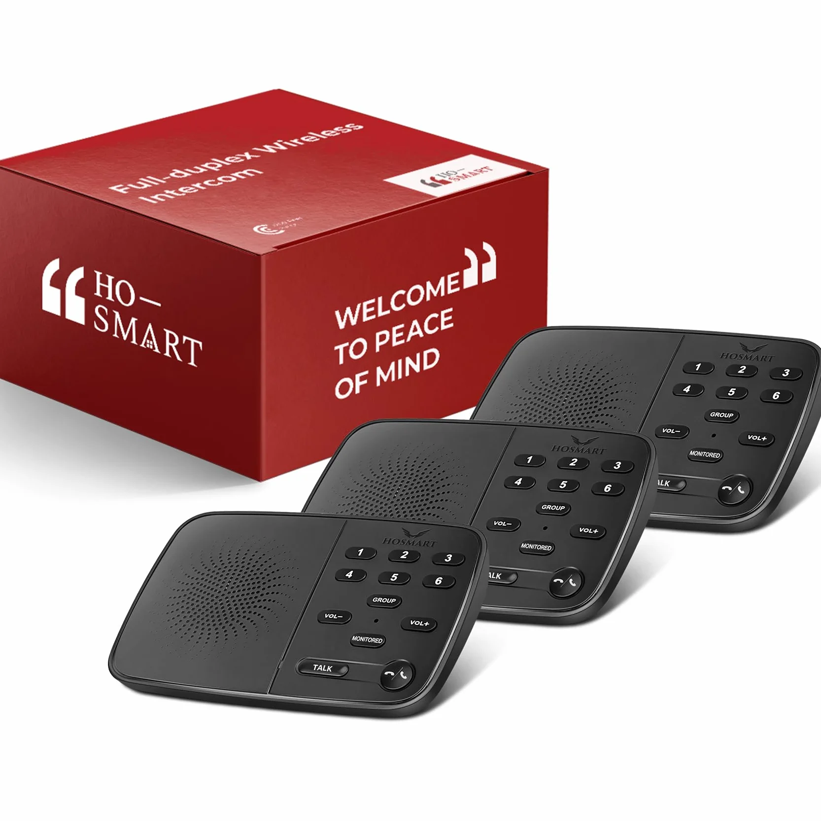 Hosmart UltraSpeak Intercomunicadores inalámbricos para el hogar, totalmente dúplex, alcance de 1200 pies. Sistema de intercomunicación bidireccional en tiempo real de uso comercial. (3 paquetes)