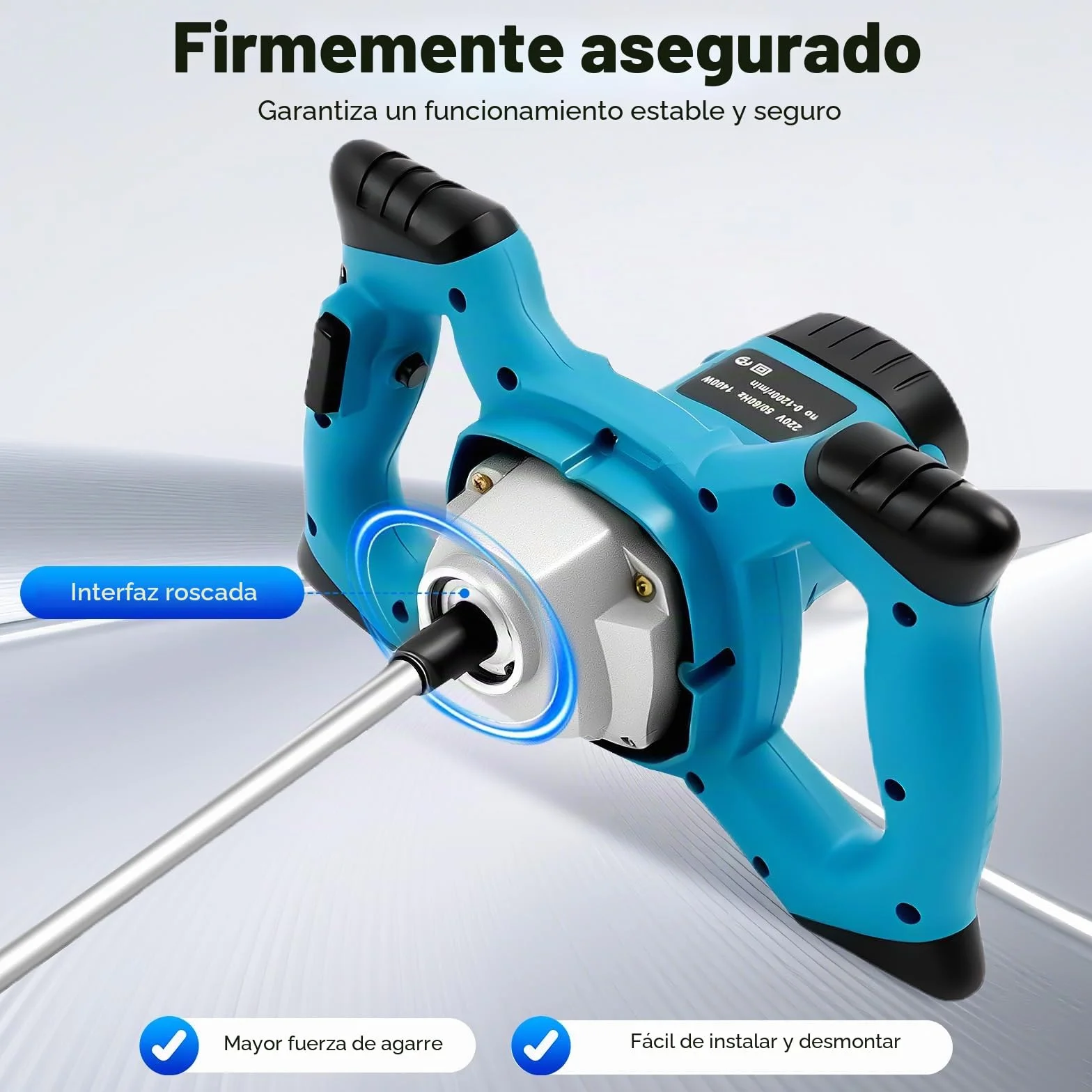Mezclador de mortero eléctrico de 1400W con ajuste de 6 velocidades, 1200 RPM. Batidora de mano con paletas dobles y mango antideslizante, mezclador de mortero para pintura, yeso, cemento, adhesivo y