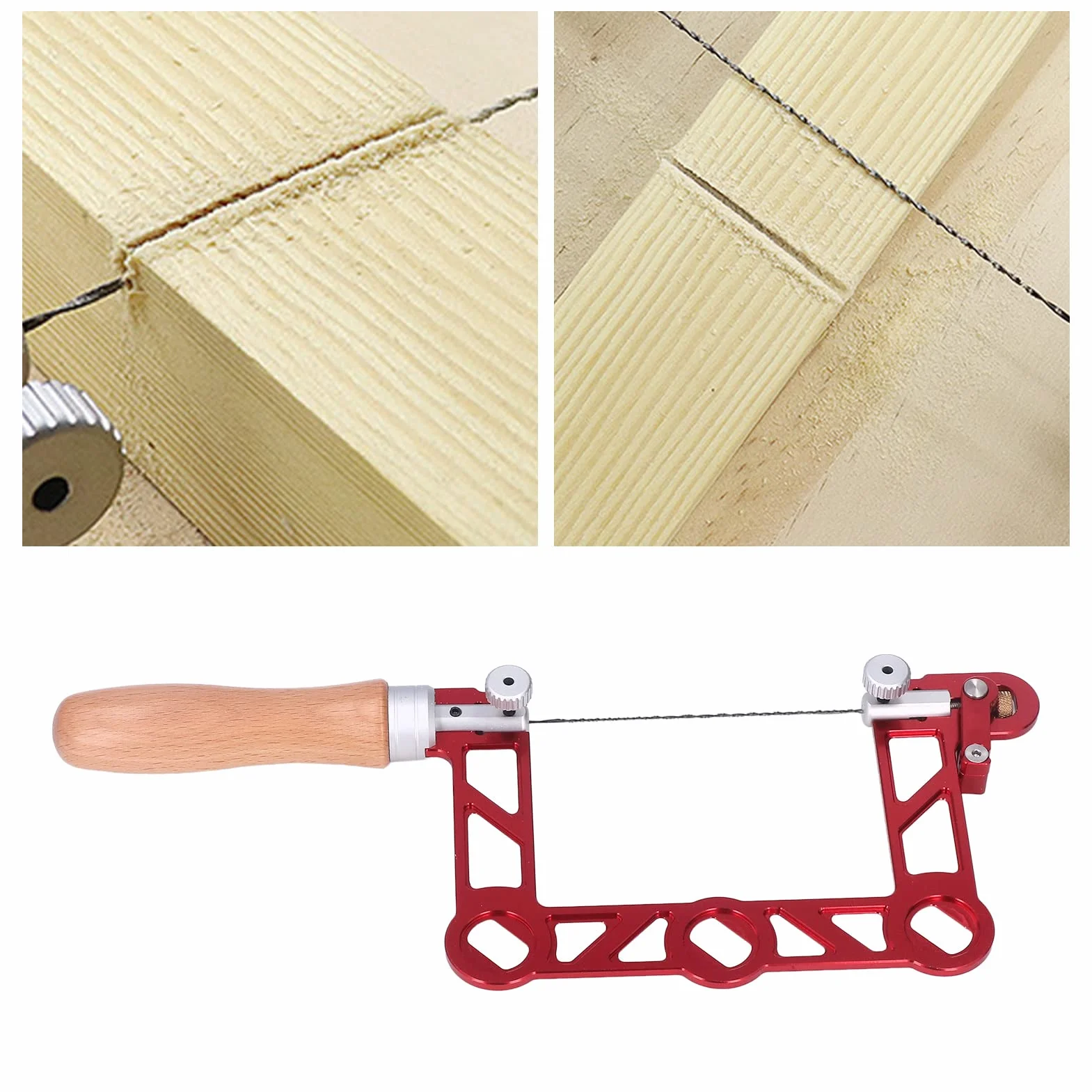Mini sierra caladora PolyGen con marco en forma de U de 3 pulgadas y hojas de acero de aleación, una sierra caladora manual compacta con mango de madera para fabricación de joyas (4 pulgadas)