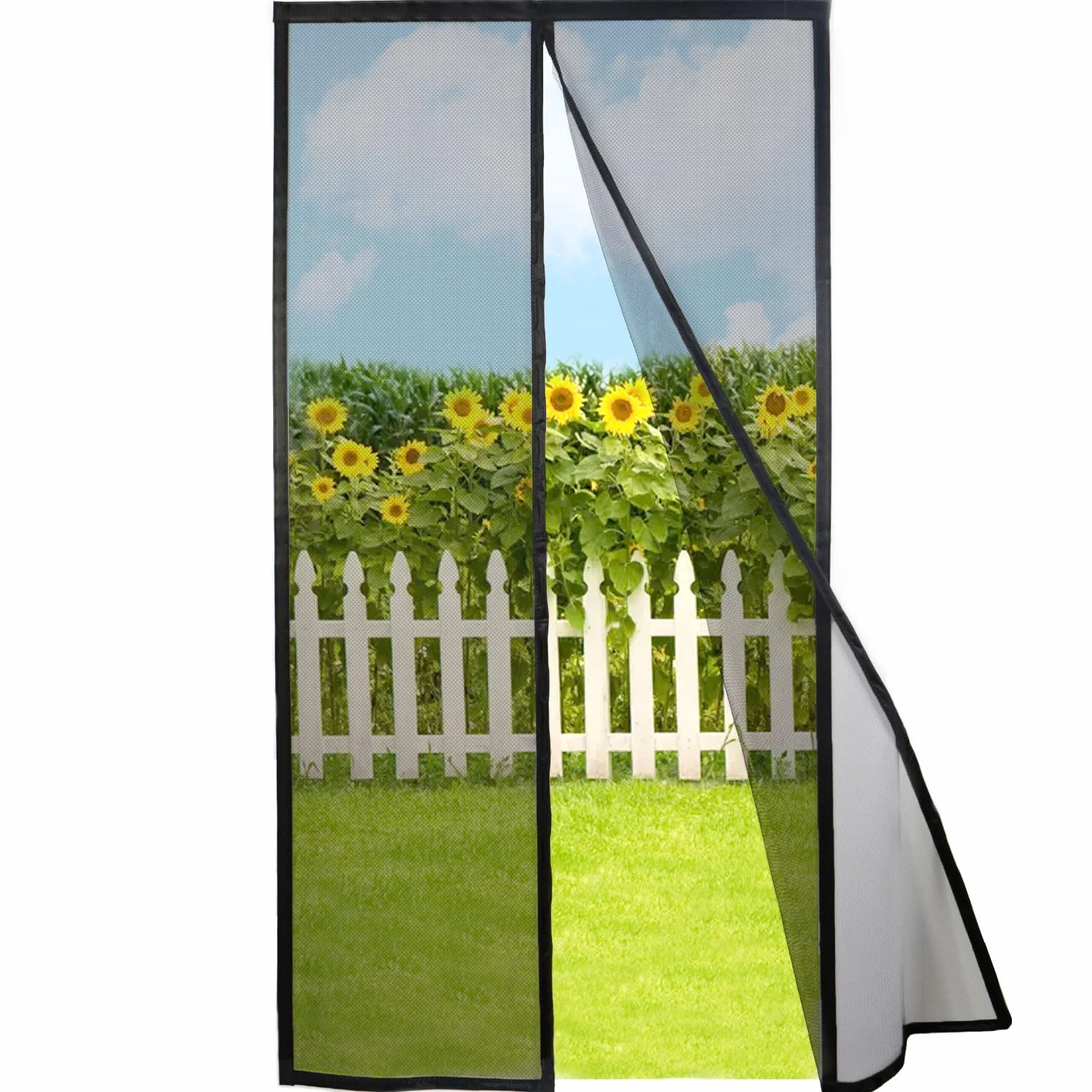 Mosquitera Puerta Magnetica 135x210cm Negro Tela Antimosquitos Exterior Corredera Cortina Malla Imanes Cierre Automatico