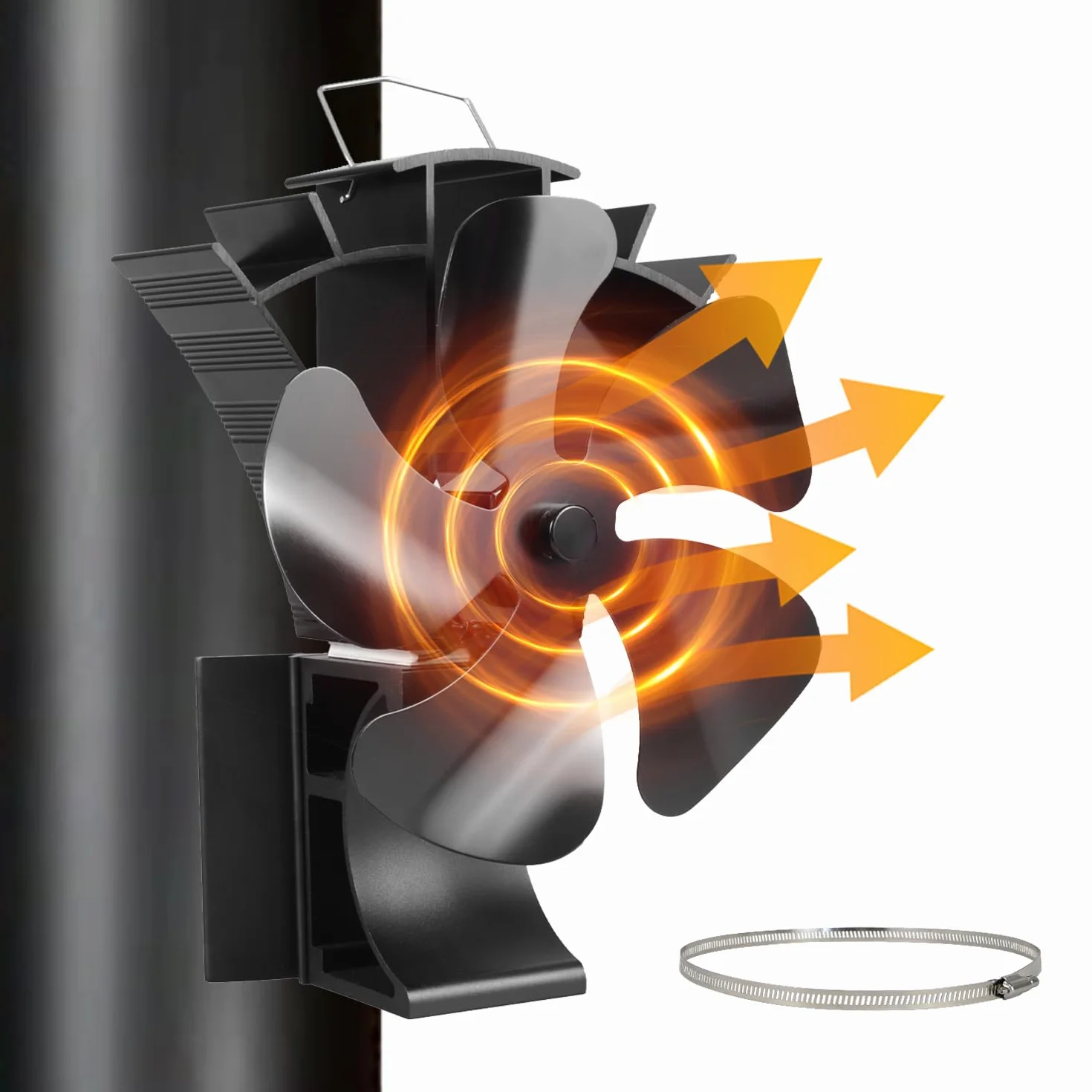 Ventilador de estufa sin electricidad, silencioso, para chimenea y madera (tubo de estufa, tubo de chimenea, 5 hojas)