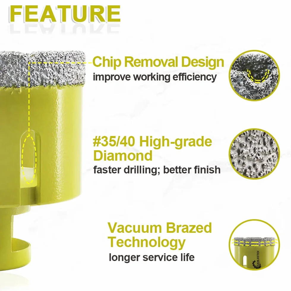 Broca de Diamante 35mm Sierra Perforadora de Diamante para Cerámica Porcelana Mármol Granito M14 Rosca SANLEETEK