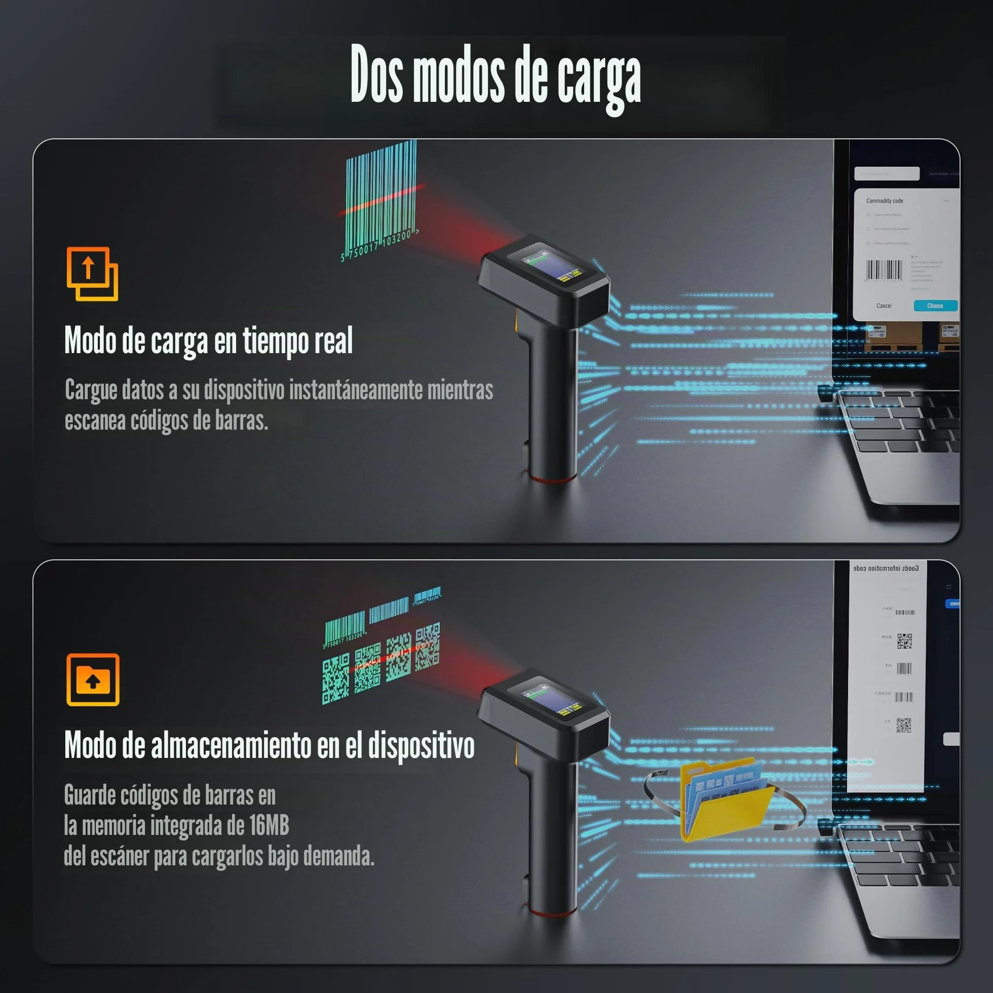 Tera Escáner de Código de Barras Inalámbrico 1D 2D Bluetooth con Base de Cargador y Cable USB