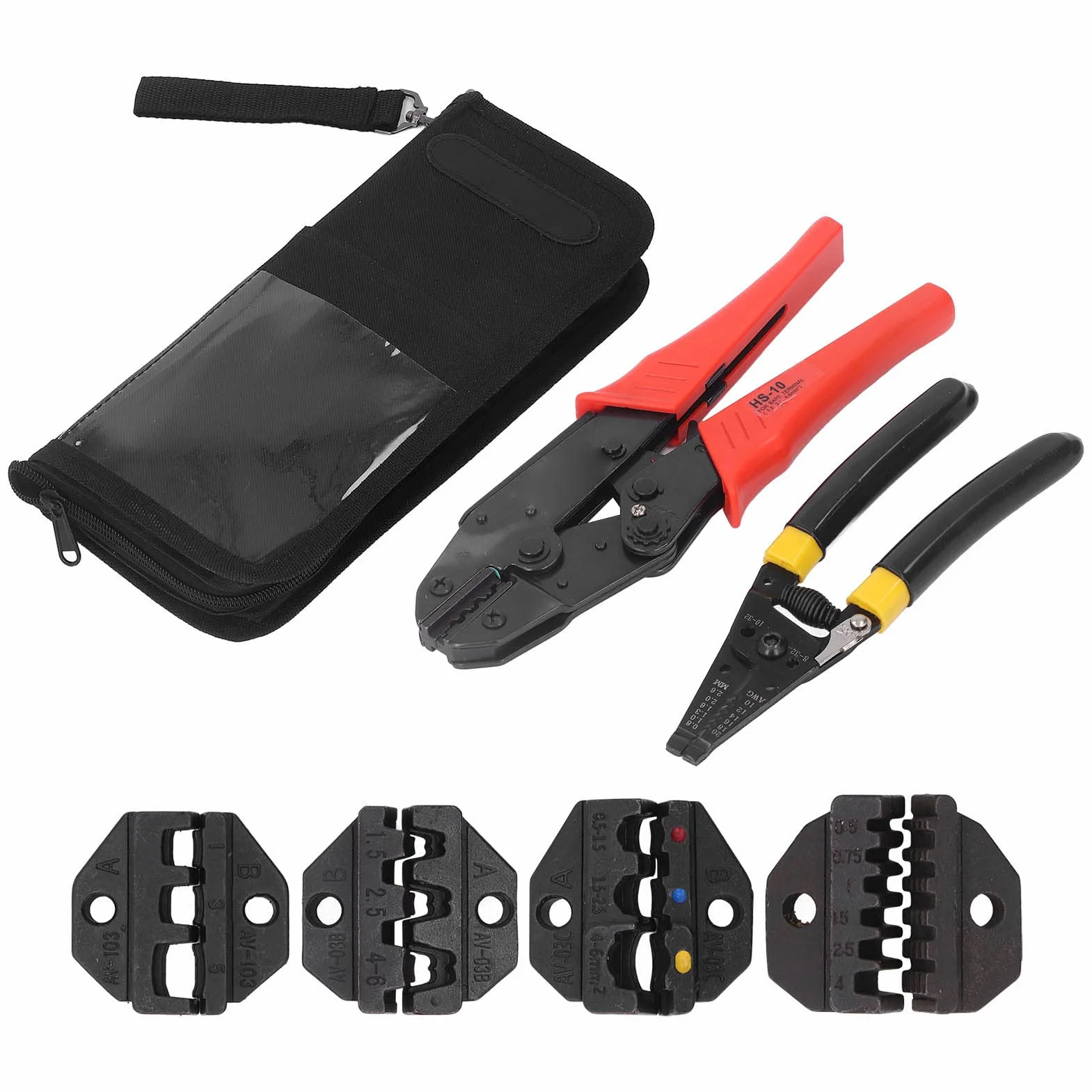 Kit de herramientas para engarzar cables con trinquete Pelacables profesional de acero inoxidable con dispositivo de liberación automática y bolsa Oxford para trabajos eléctricos