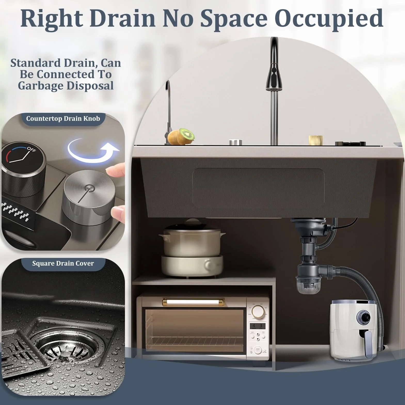 50 Cm De Ancho Fregadero De Cocina Con Grifo Cocina Extraible, 1 Cubeta De Acero Inoxidable Nanorrevestimiento, Fregadero Negro Con Cascada Así Como Otros Accesorios(Black-Grey B,85x50cm)