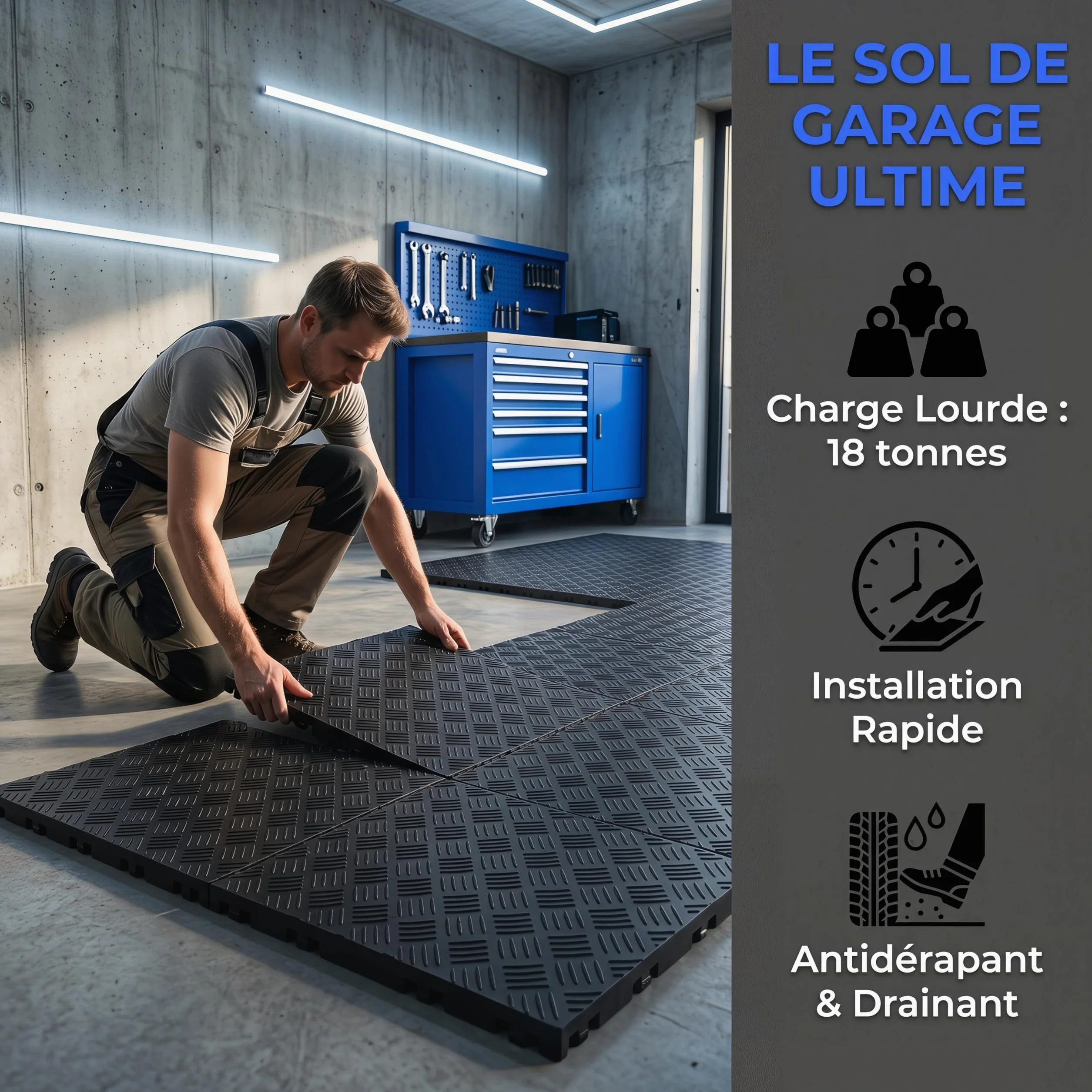 Bimiti - Lote de 20 losas de suelo de garaje modular, 40 x 40 cm, polipropileno antideslizante, resistente al desgaste, fácil de instalar y limpiar, suelo para garaje, taller y gimnasio (3,2 m²)