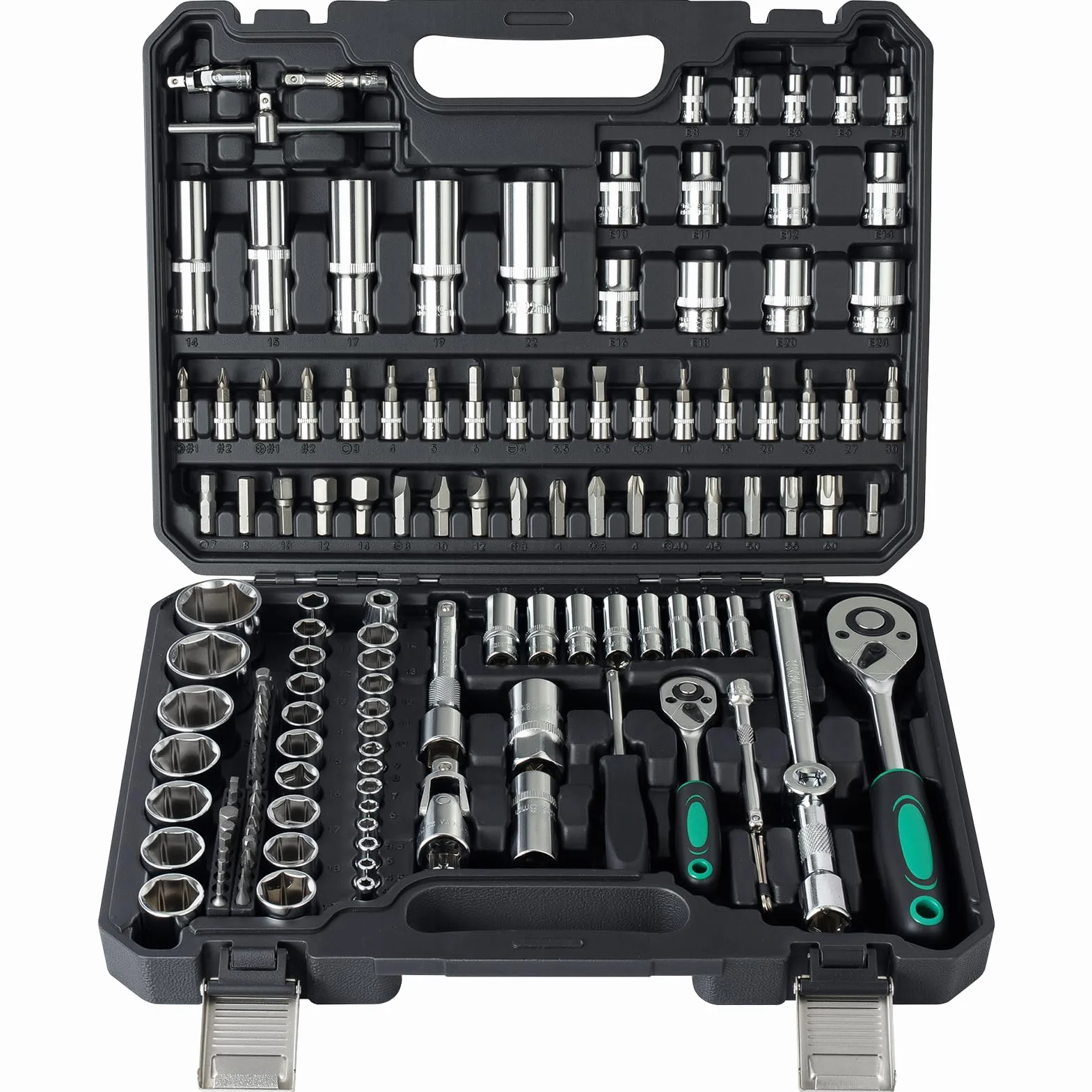 Ginour Juego de Vasos y Llaves de Carraca 138 Piezas 1/4" y 1/2" | Incluye vasos de acero CR-V, puntas, extensiones y adaptadores para reparación de automóviles, mantenimiento y bricolaje.