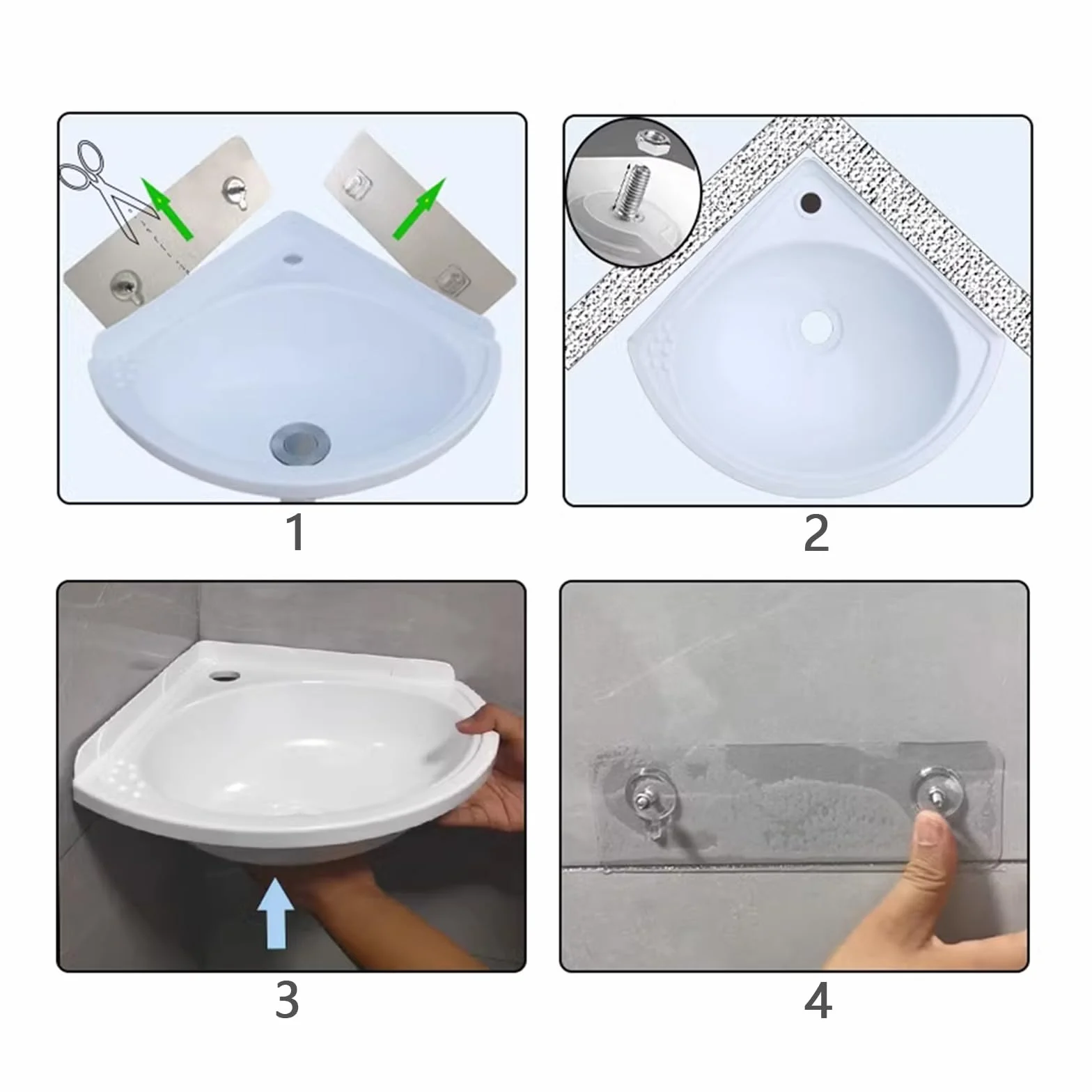 Lavabo Suspendido Lavabo del Baño Esquina Superficie,Plástico Lavabo,blanco,27.5x27.5x11cm(WxDxH),para limpiar artículos, bañar mascotas, lavarse las manos, etc (A)