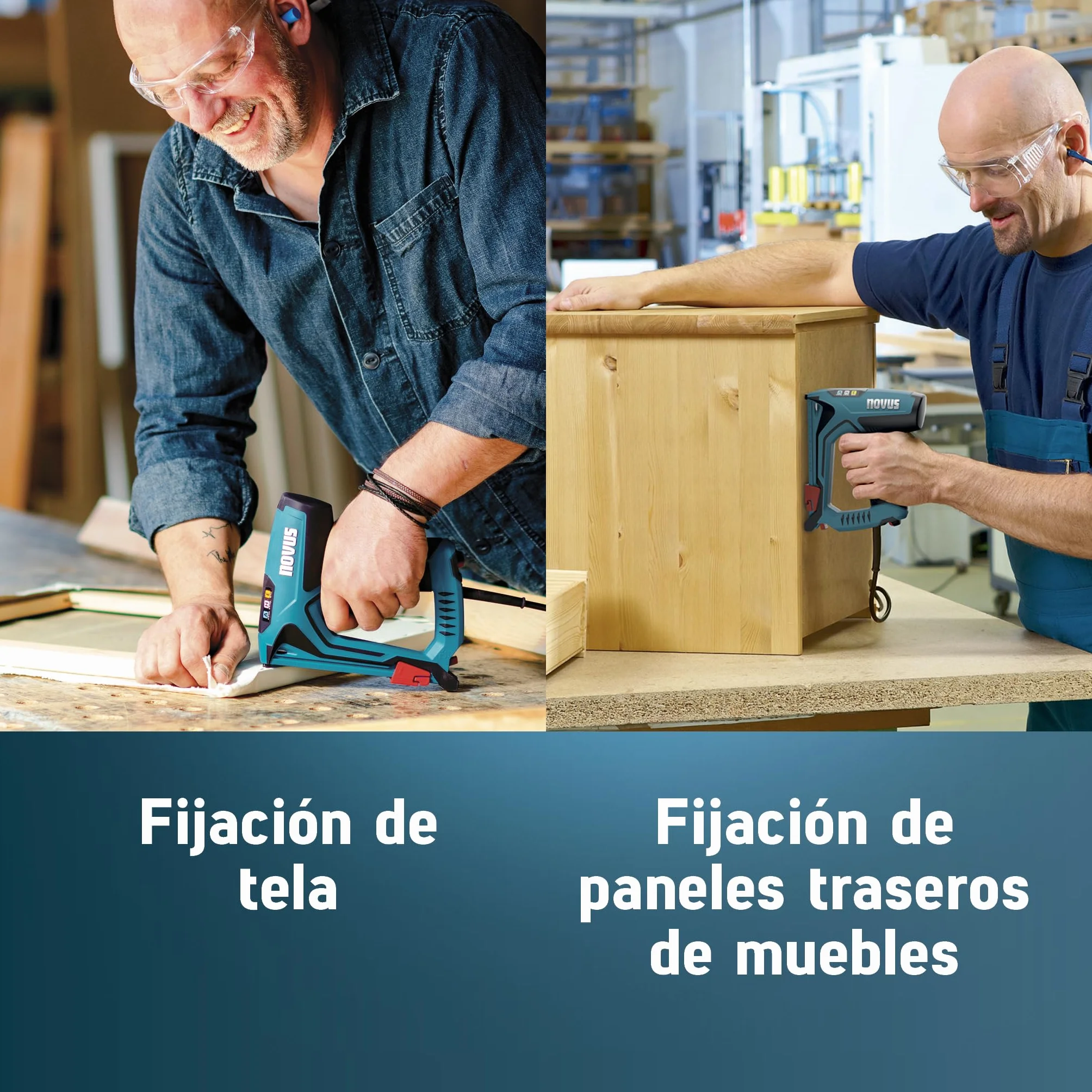 NOVUS TOOLS Juego de grapadora eléctrica J-150 con 1800 grapas, grapadora profesional y pistola de clavos con regulación de la fuerza de impacto, tope de distancia y mecanismo de carga inferior