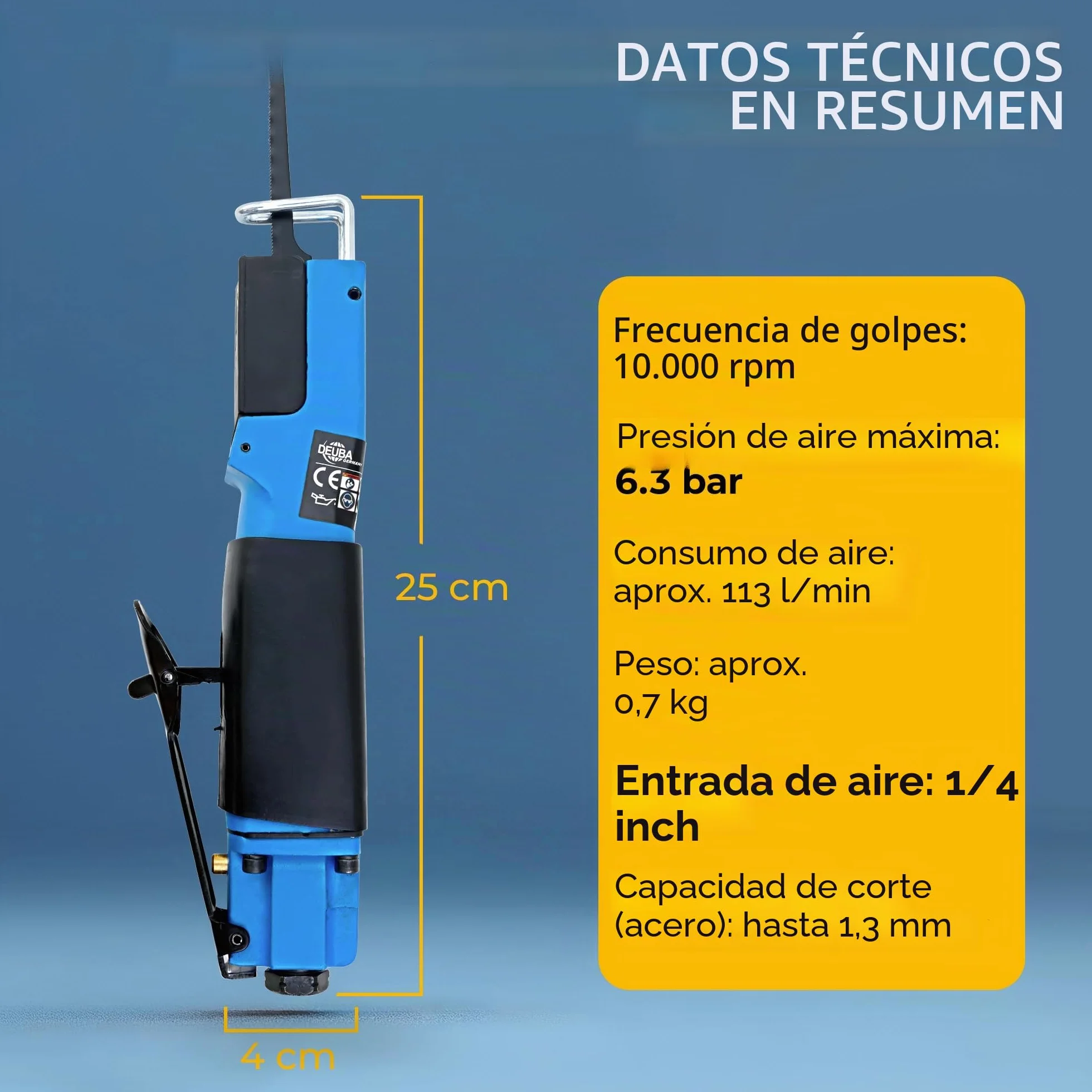 Monzana Sierra Neumática de Aire Comprimido 6 Hojas 2 Llaves Allen 10.000 rpm Mango de Goma Cortadora de Metal