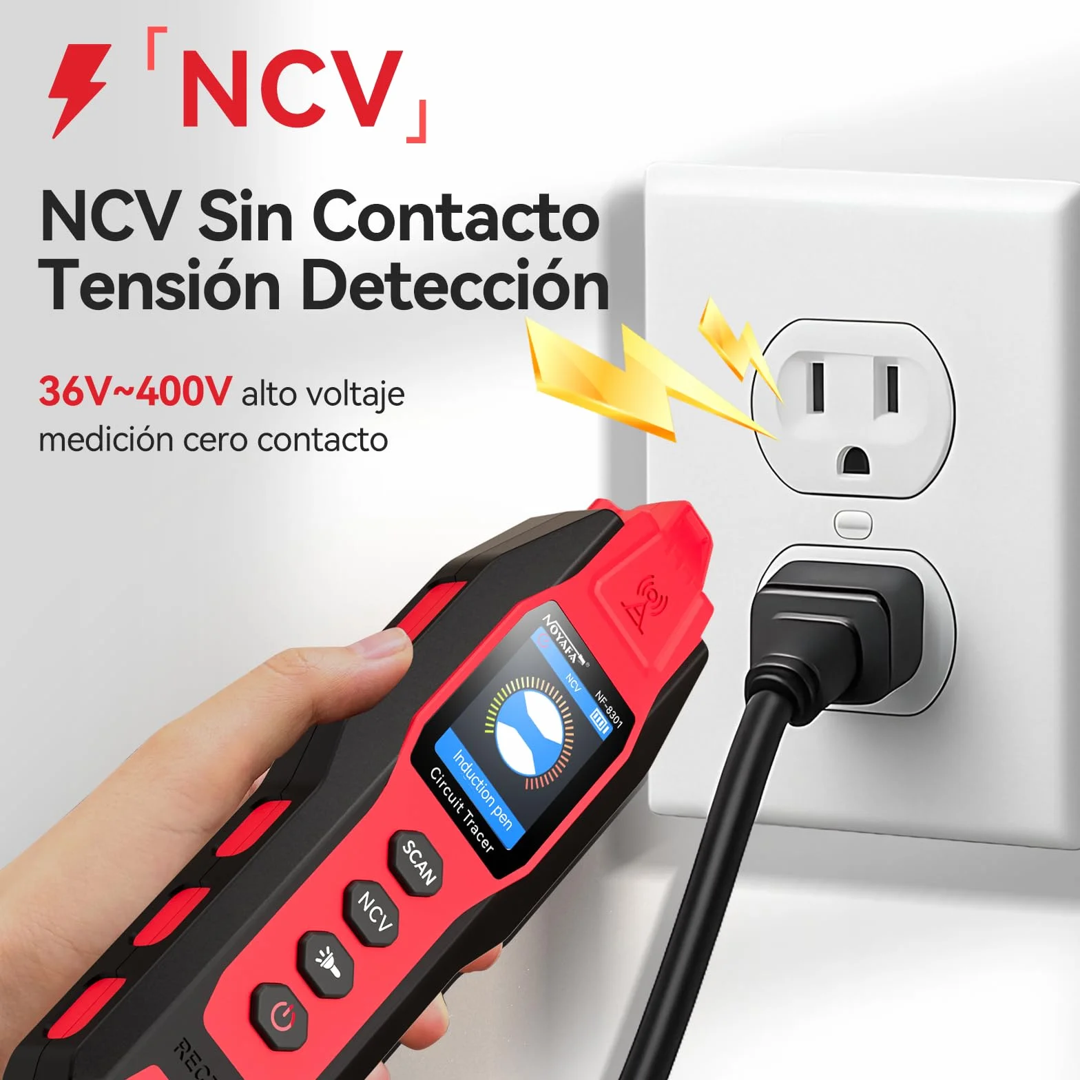 NOYAFA NF-8301 Detector de Circuitos y Buscacables, Localizador de Disyuntores con Multímetro Digital, Sensibilidad Ajustable 8 Niveles, Recargable, para Cables en Pared y Subterráneos
