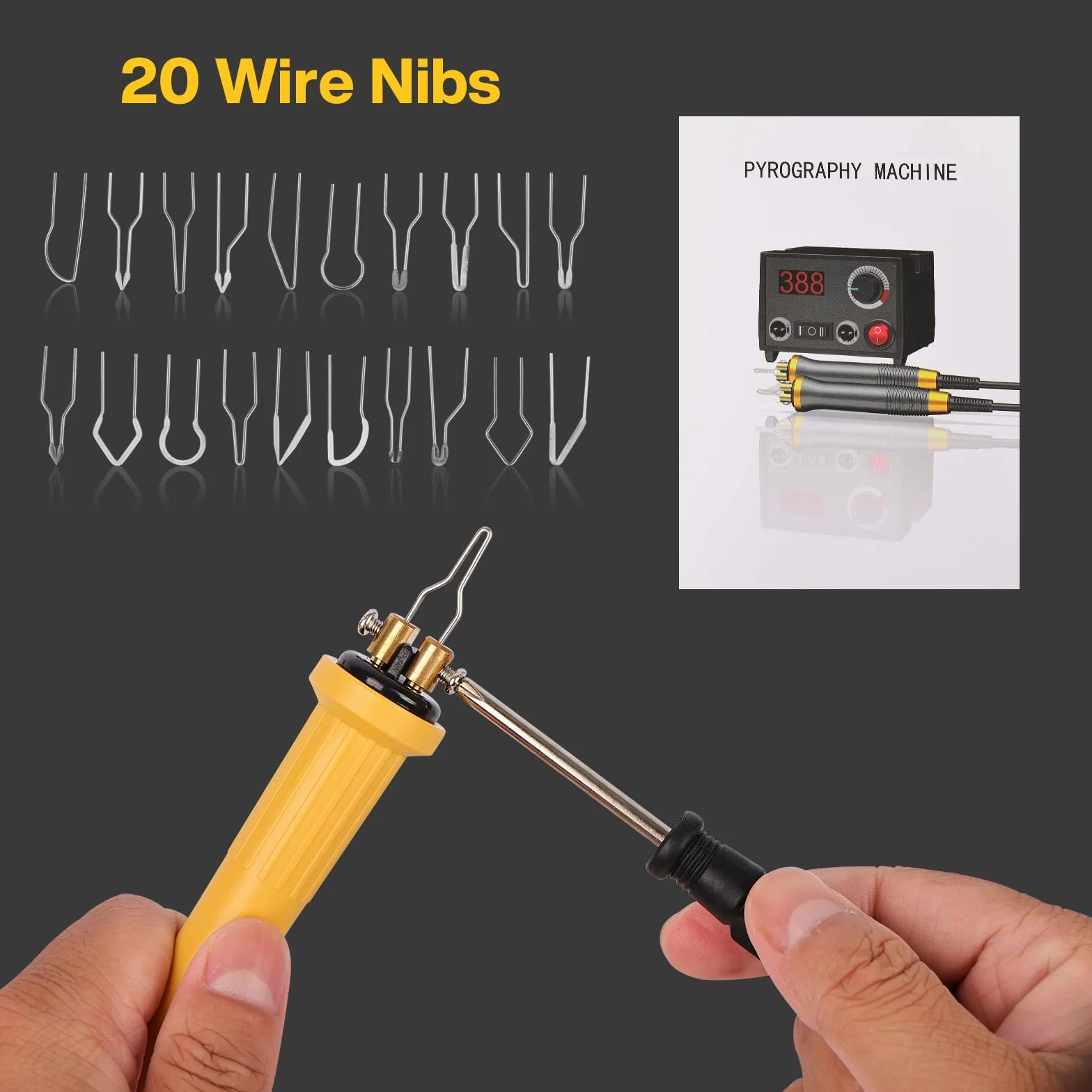 Set Profesional de Pirograbado con Pantalla LCD, 20 Puntas Incluidas, Temperatura Ajustable de 250 a 750 °C, Ideal para Madera, Cuero, Calabaza y Corcho