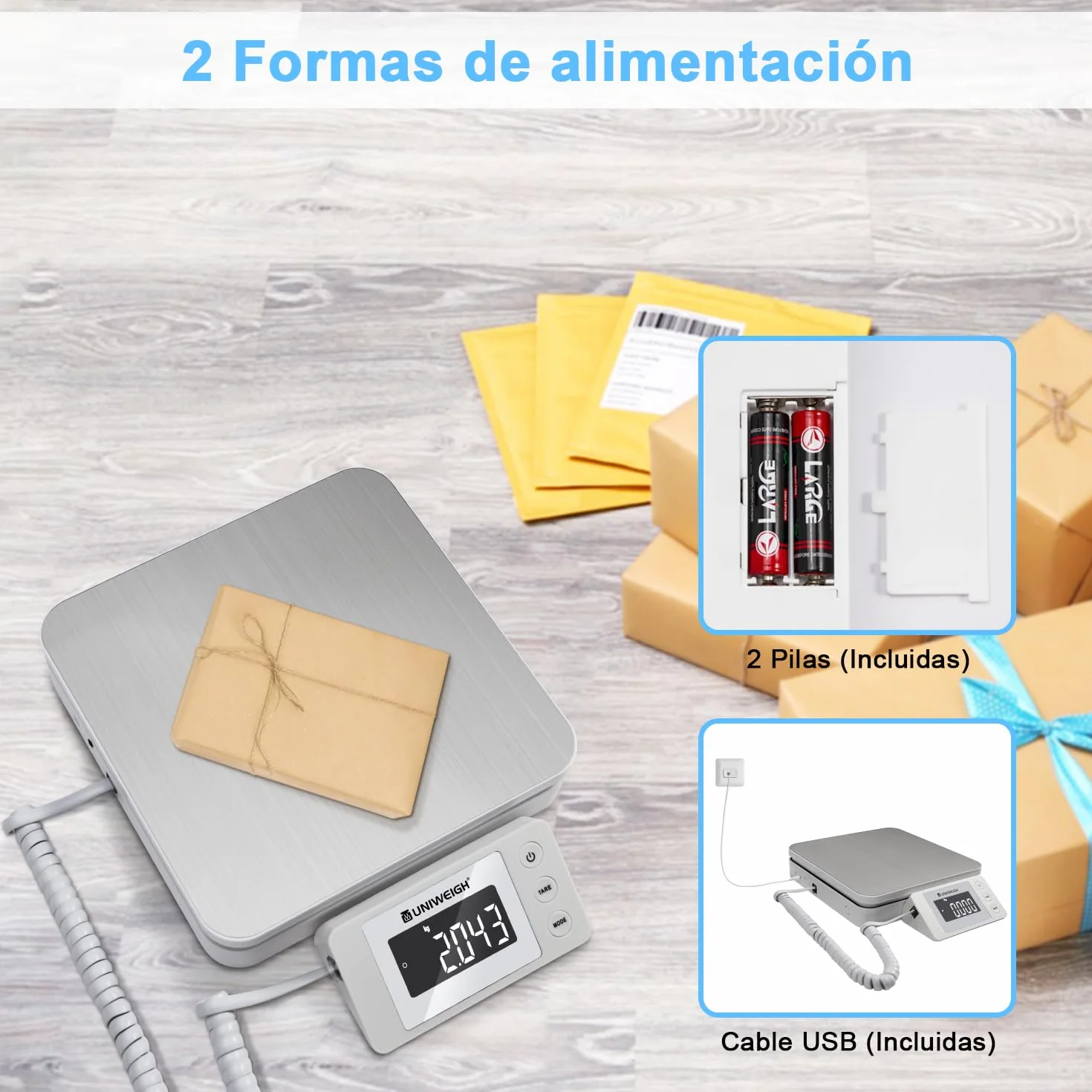 UNIWEIGH Báscula Postal Digital 88lb/0.1oz con Tare y LCD, para Paquetes Pequeños
