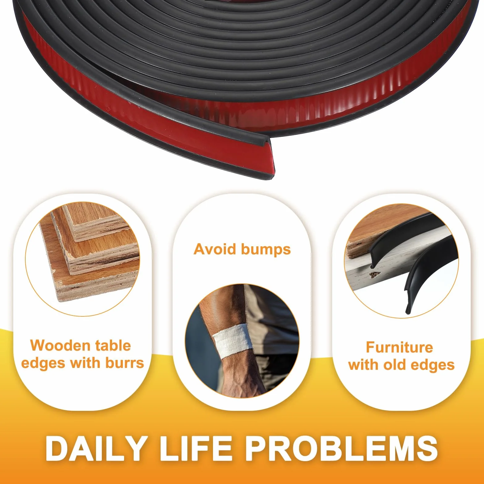 QUARKZMAN Borde en Forma de U de TPE Autoadhesivo 4m x 15mm Protector de Bordes para Muebles (Negro)