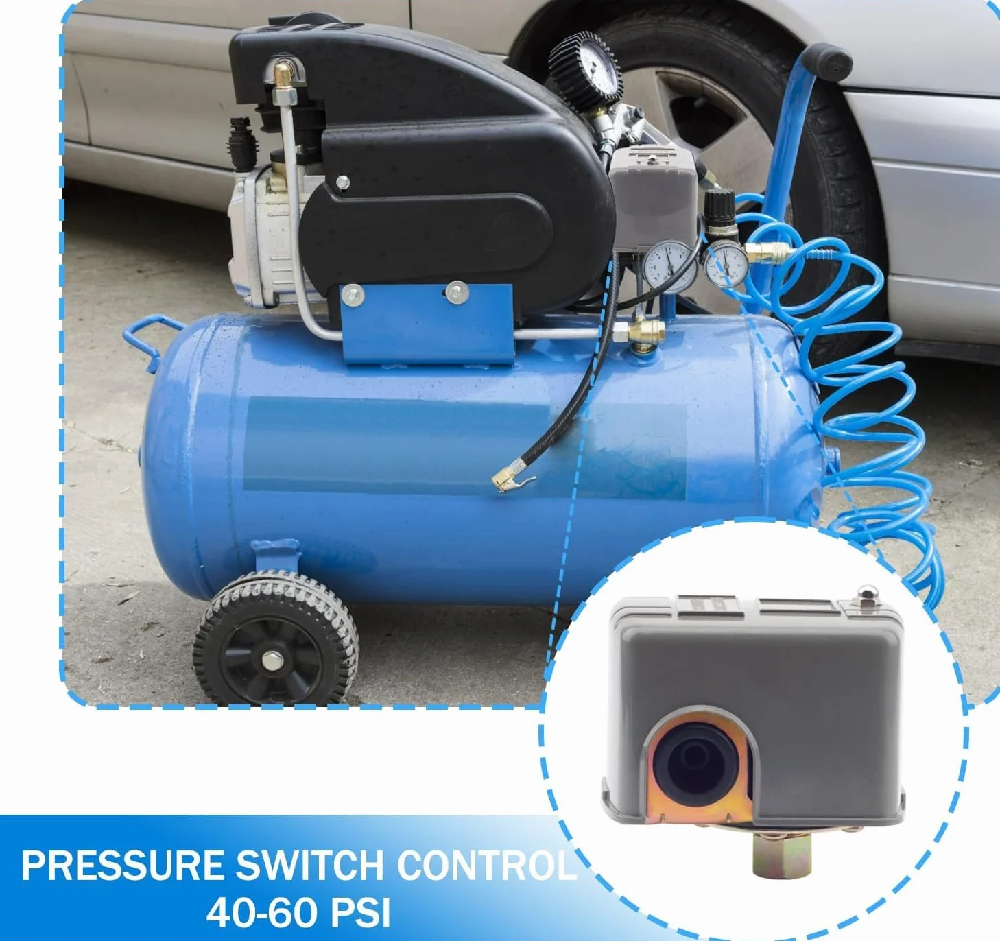 Interruptor de Presión de Bomba de Agua, 40-60psi Ajustable Doble Muelle Presostato