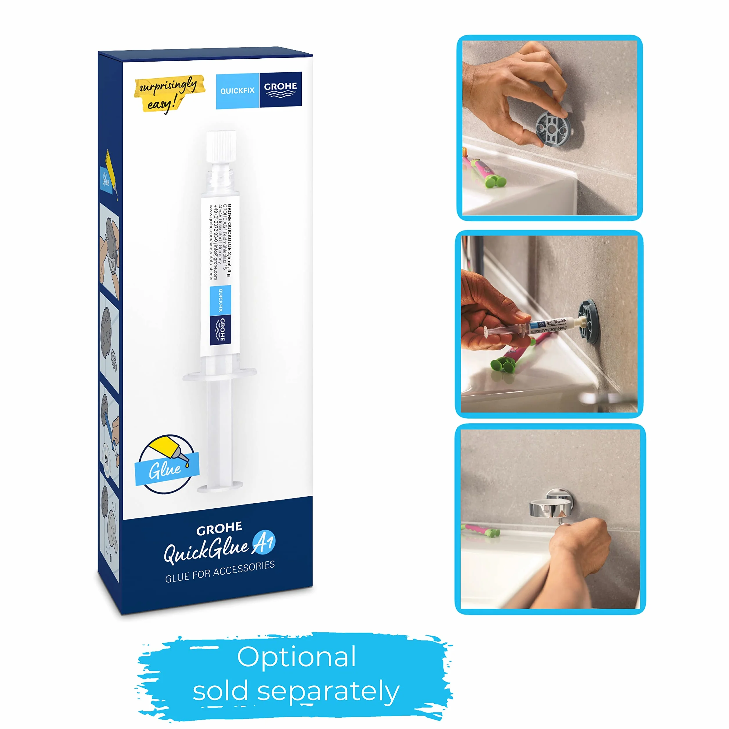 Grohe Start Cube Spare QuickFix - Portarrollos de Barra, Cromo, para Pegar (Pegamento QuickGlue A1) o atornillar, Ref. 40979000