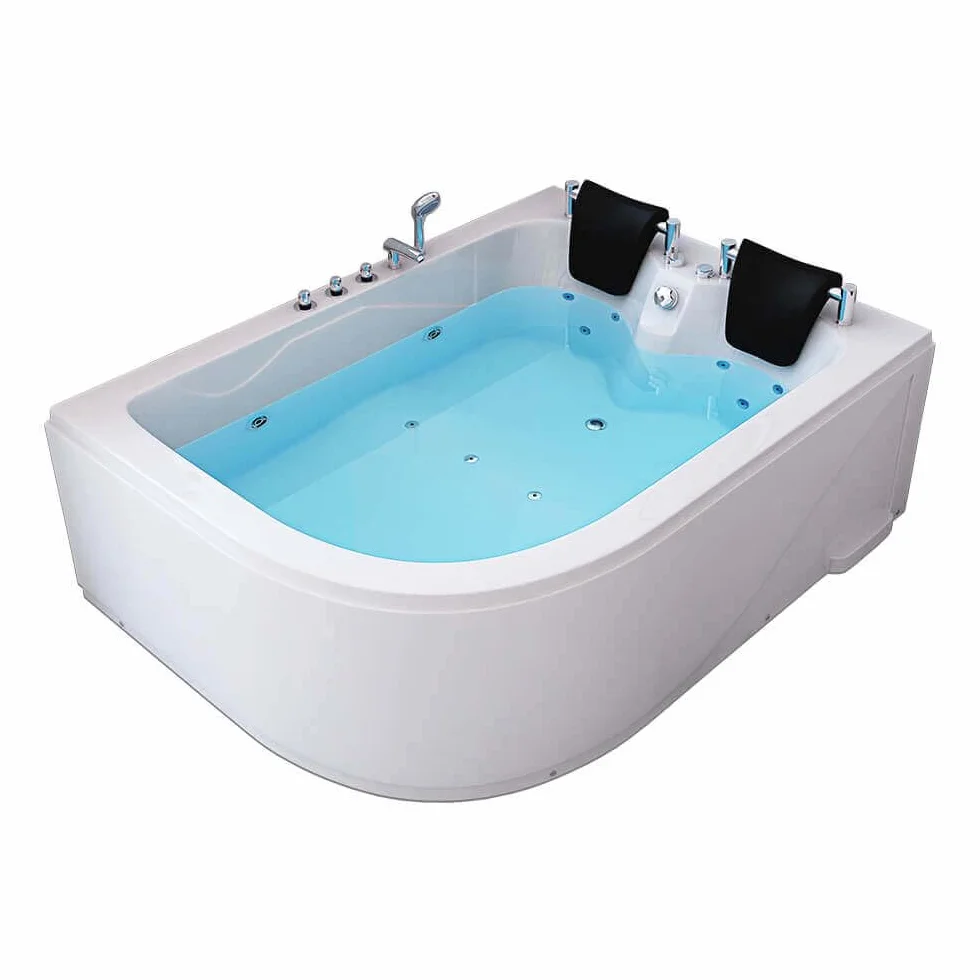Home Deluxe - Bañera de hidromasaje - BLUE OCEAN XL izquierda, blanca, dimensiones: 180 x 120 x 65 cm - incl. cojín cervical, grifería y bomba de hidromasaje I Bañera de hidromasaje para 2 personas,