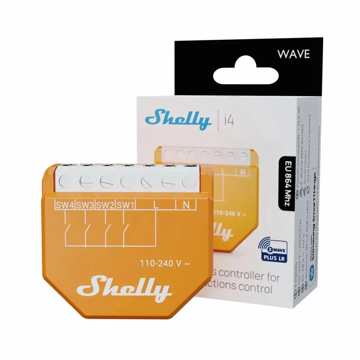 Shelly Wave i4 LR - Controlador de entrada inteligente Z-Wave de largo alcance, 4 entradas, control de escena y automatización