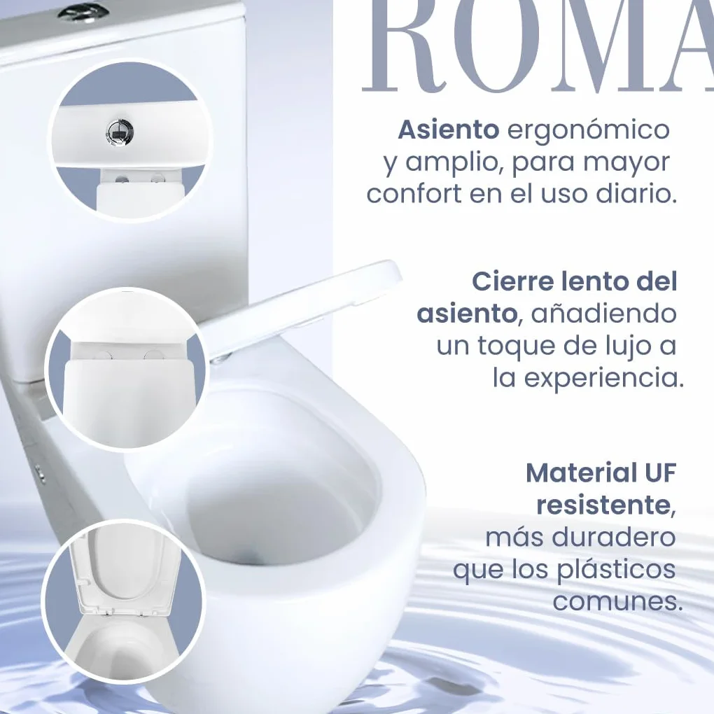 Inodoro Completo - WC Inodoro Completo con Sistema Rimless Antibacterias - Vater Baño con Tapa Dura Extrafina Amortiguada - Salida Dual Eficiente con Ahorro de Agua - WC para Hogar Blanco