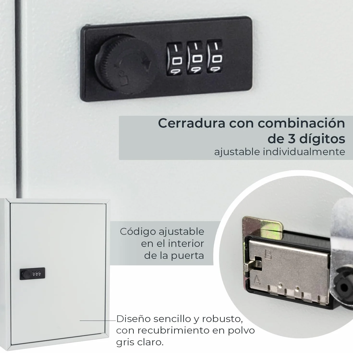 HMF 13642-07 Armario para llaves con código numérico, caja para llaves grande, 42 ganchos, 35 x 27 x 8 cm, gris claro