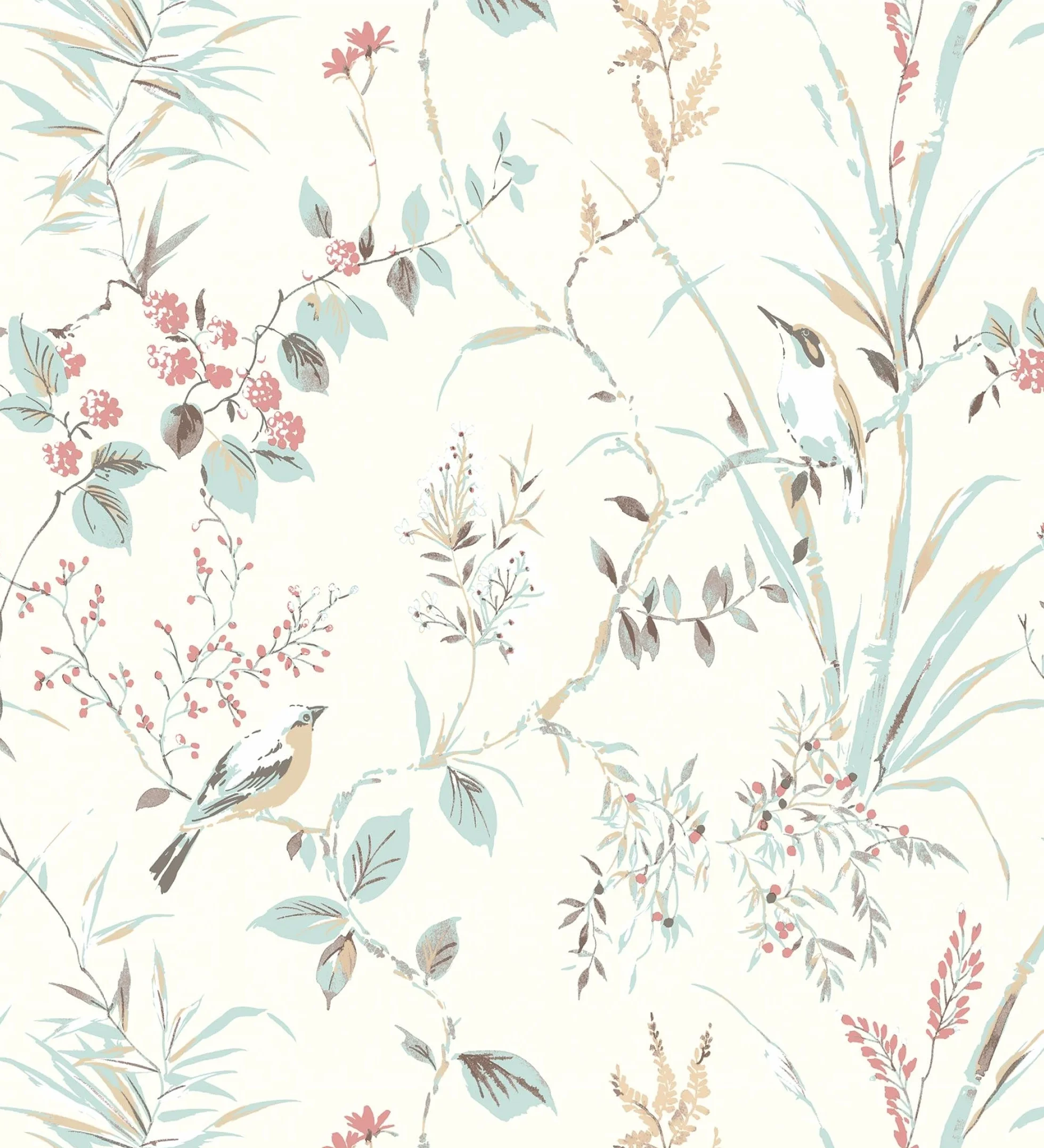 GAULAN 681950 - Papel pintado de ramas flores y pájaros estilo romántico para pared salón dormitorio pasillo comedor - Rollo de 10 m x 0,53 m