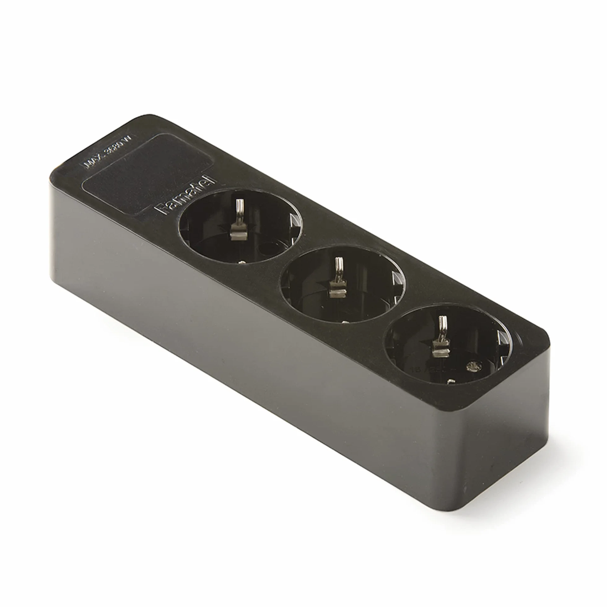FAMATEL – Regleta de 3 tomas | Sin Cable | Hasta 3680W | 16A | 250V | Protección Infantil | Orientación tomas a 45o | Evita consumos fantasma | Negro