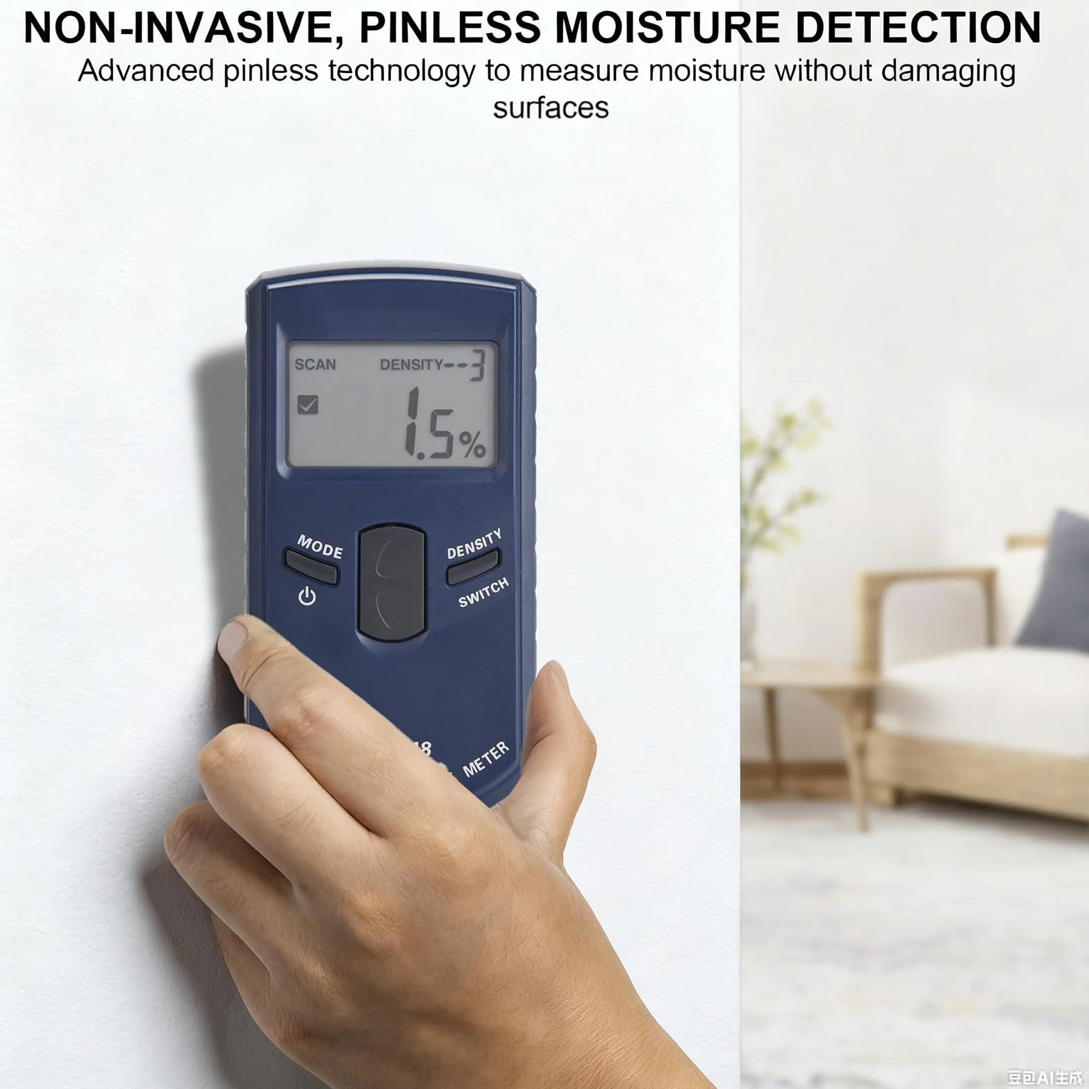 Medidor de Humedad Digital de Pared, Detector de Humedad para madera sin Pin, rango de medición 4% ~ 80% HR, resolución 0,5%, para mampostería, madera, hormigón, soleras y yeso